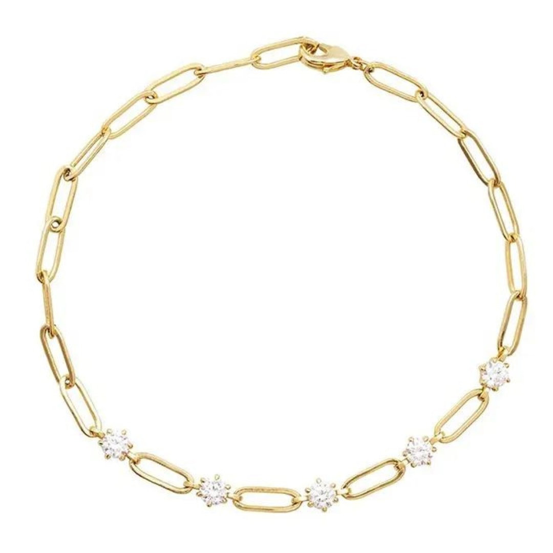 Zirconia Paperclip Gold Chain Bracelet