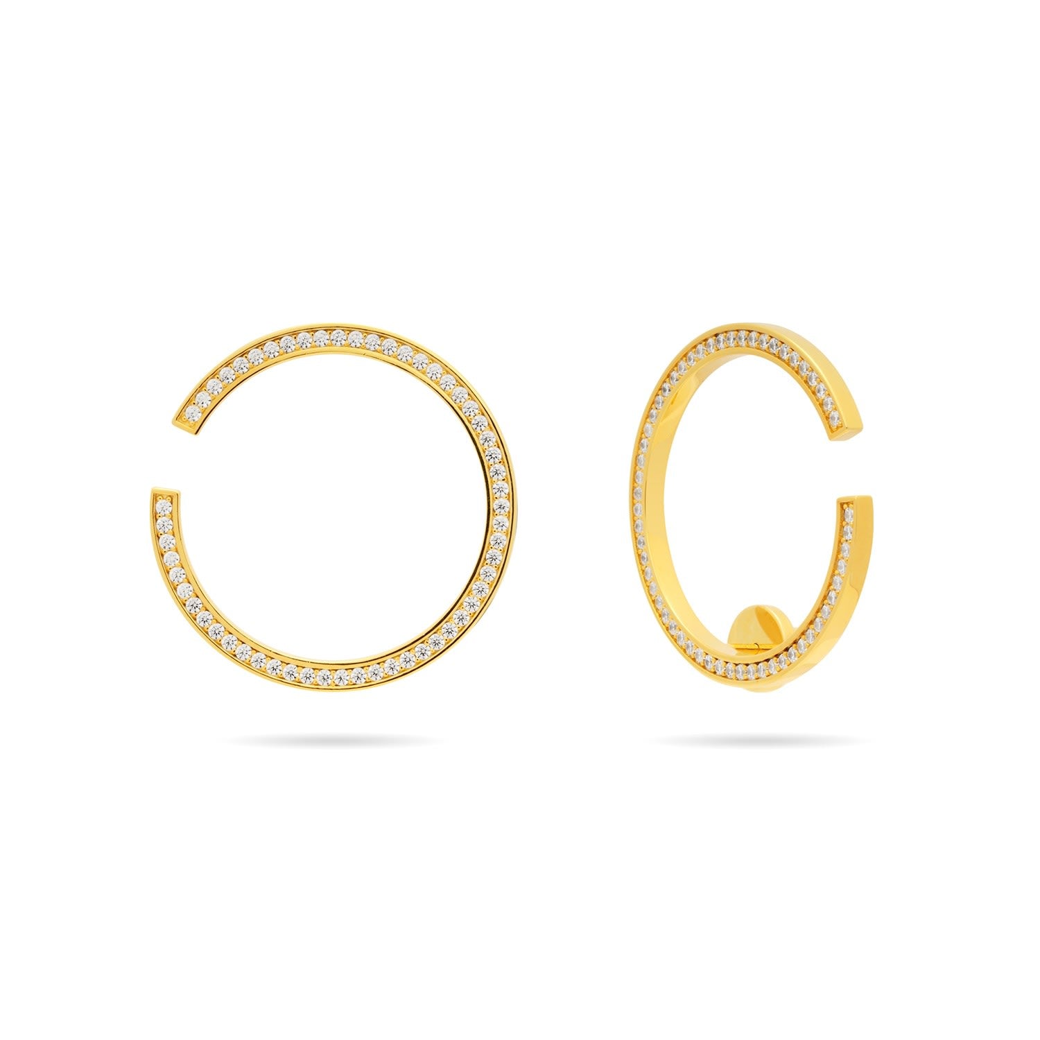 Large Hoop And Cuff Earrings With Pave Cz - Gold