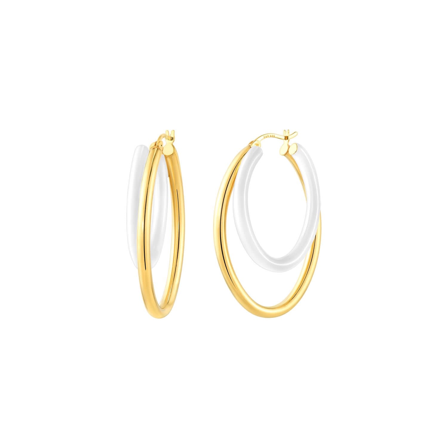 Double Oval Enamel Hoop Earrings In White