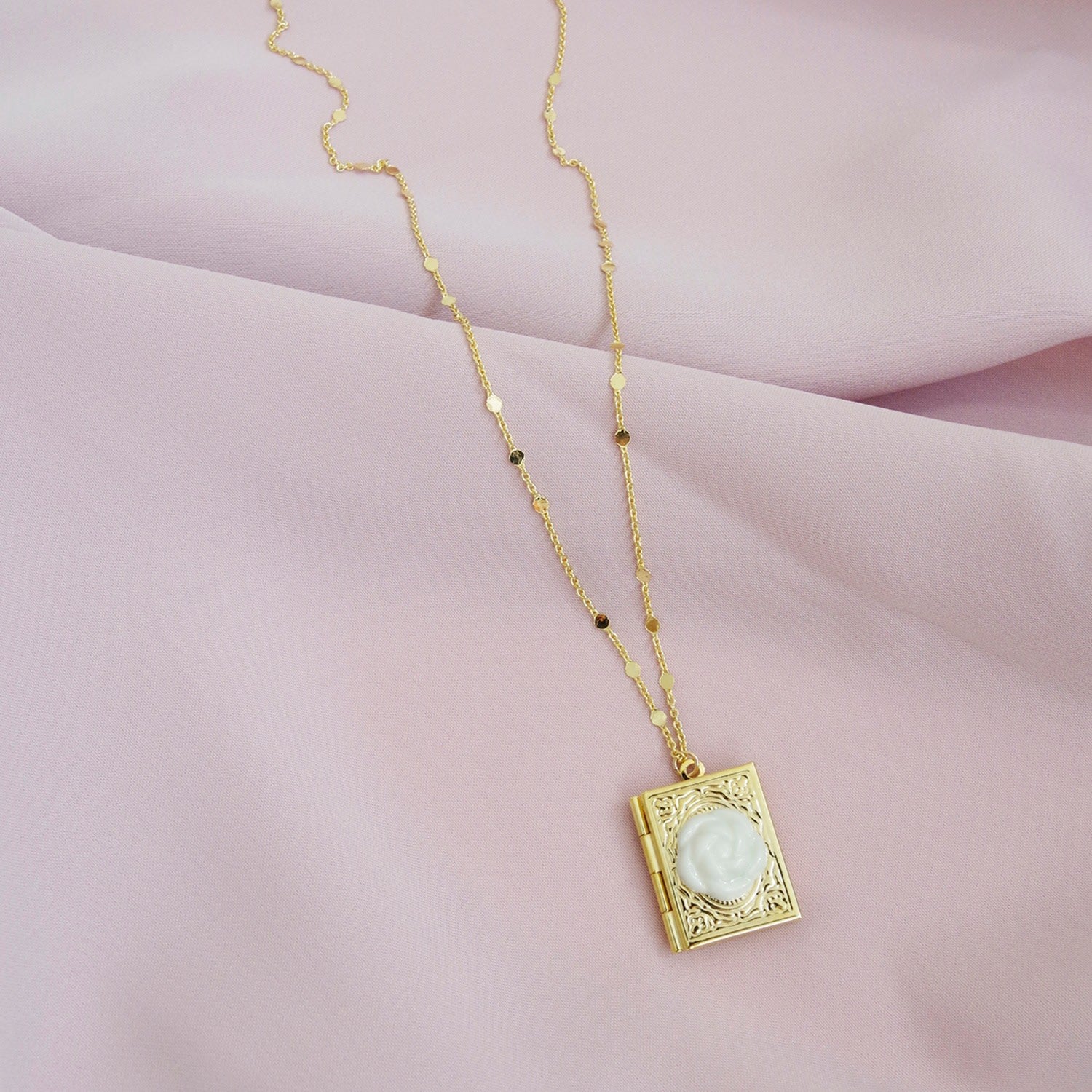 Porcelain Camellia Book Locket Necklace