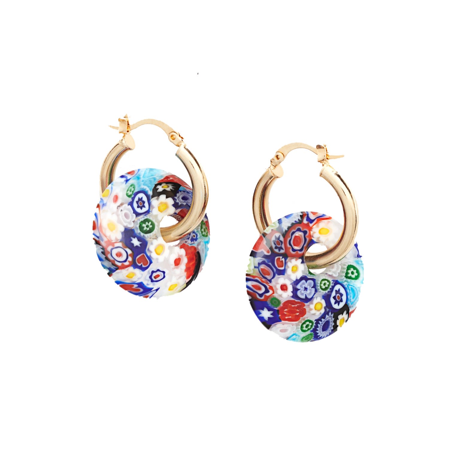 Red Glass Disk Hoop Earrings