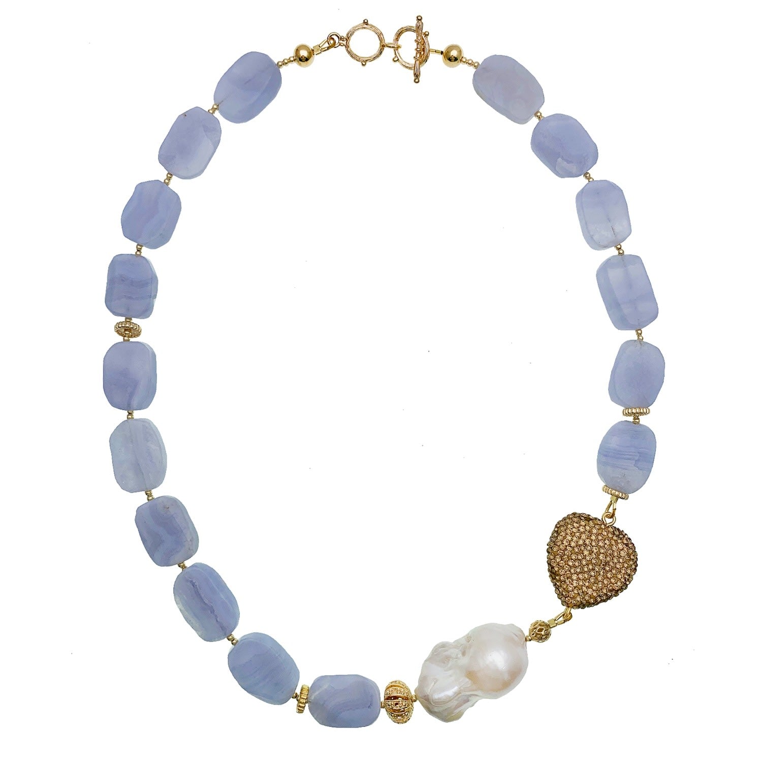 Blue Lace Agate Heart Charm Short Necklace