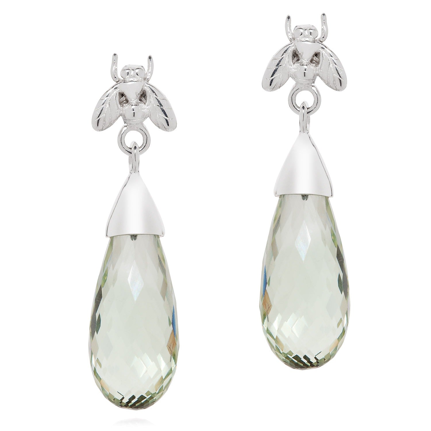 Green Quartz Briolette Little Fly Earrings 9Ct Gold