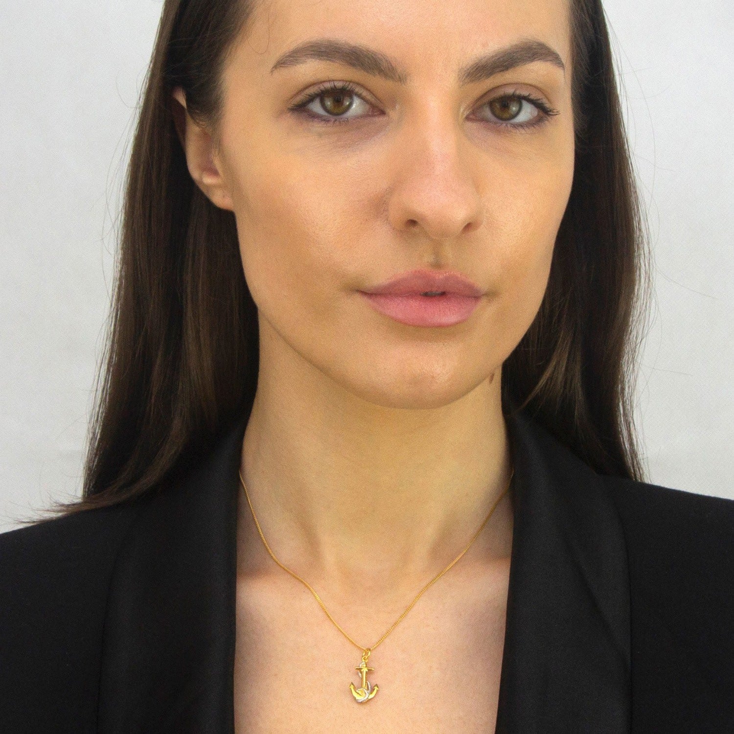 2 Tone 18Kt Gold Plated & Sterling Silver Mini Anchor Pendant