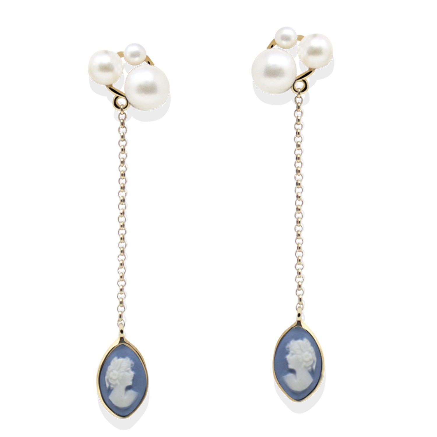 Lilith Gold-Plated Sky Blue Cameo And Pearl Drop Earrings