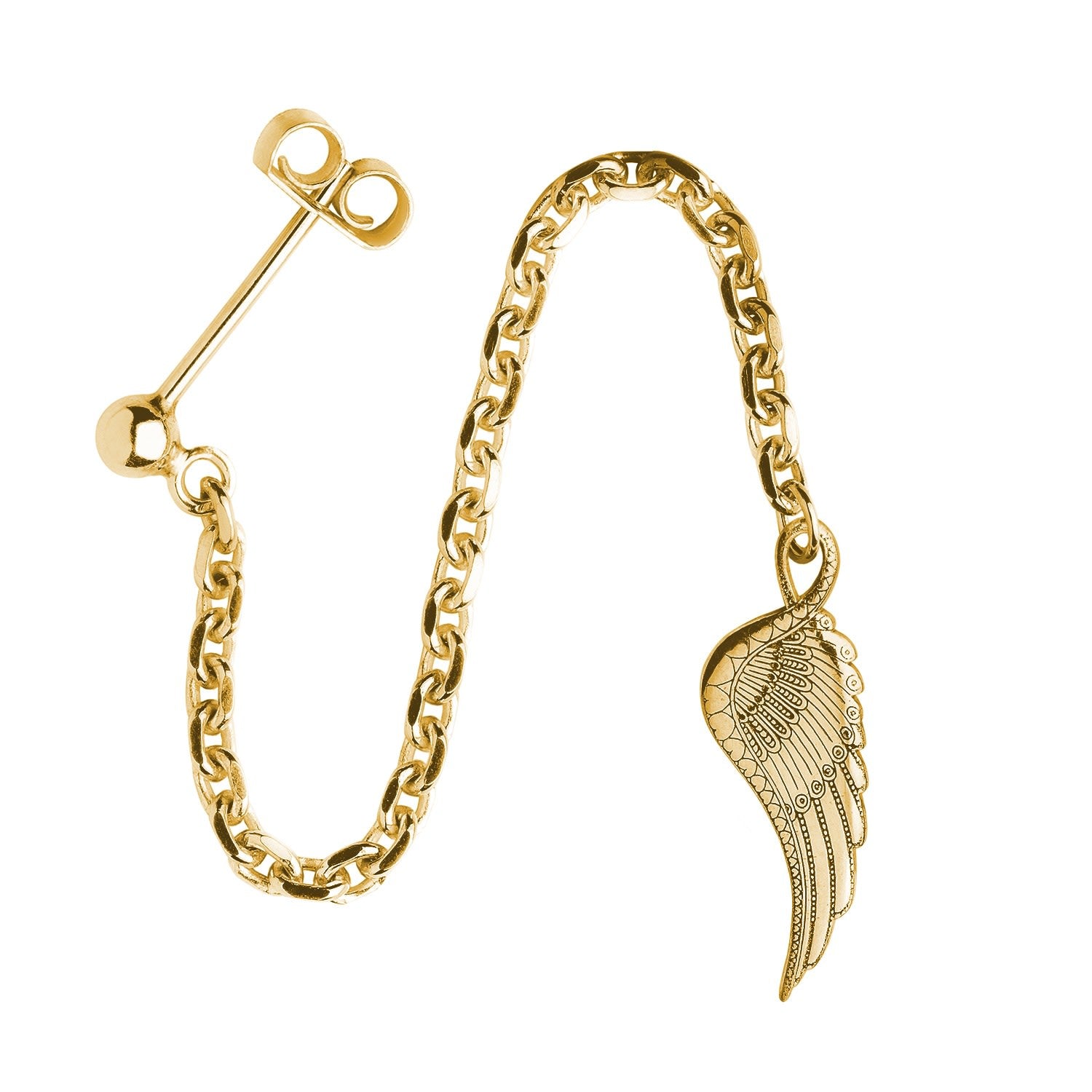 Gold Wing Single Long Drop Earring
