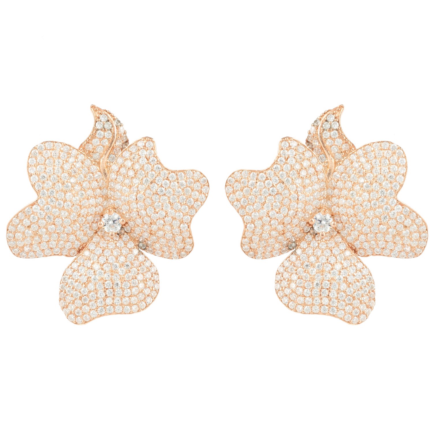 Flower Large Stud Earrings Rose Gold