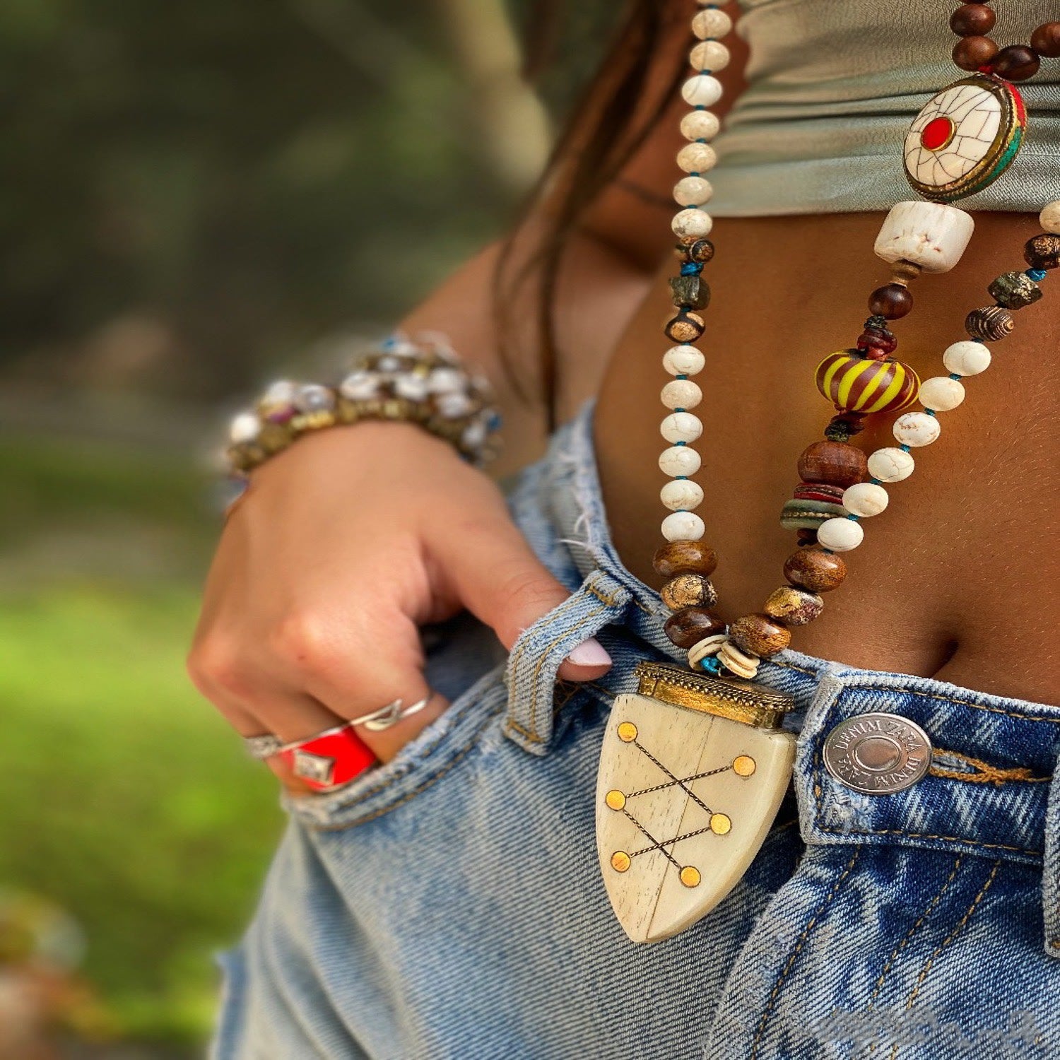 Spirits On The Run Nepal Beaded Long Necklace - White