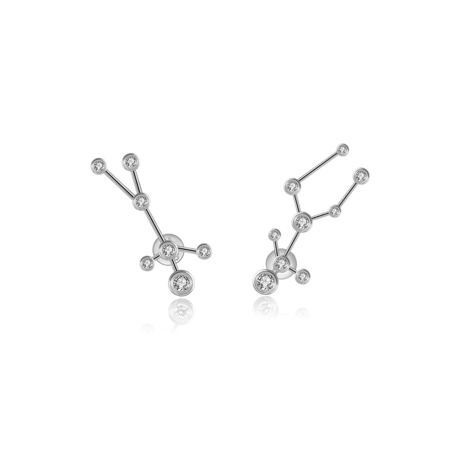 Gemini Zodiac Constellation Earing 18K White Gold & Diamond