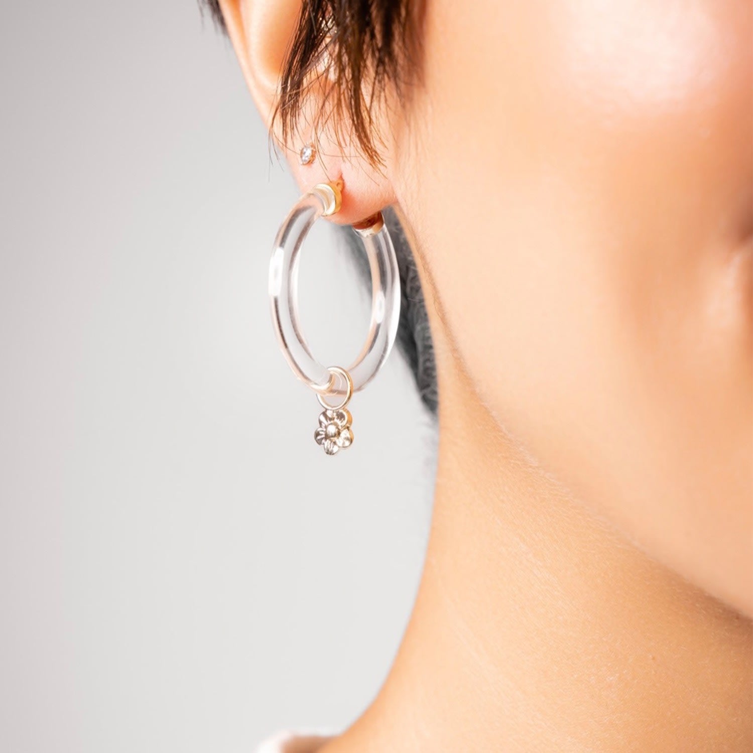 Flower Charm Hoop Earrings