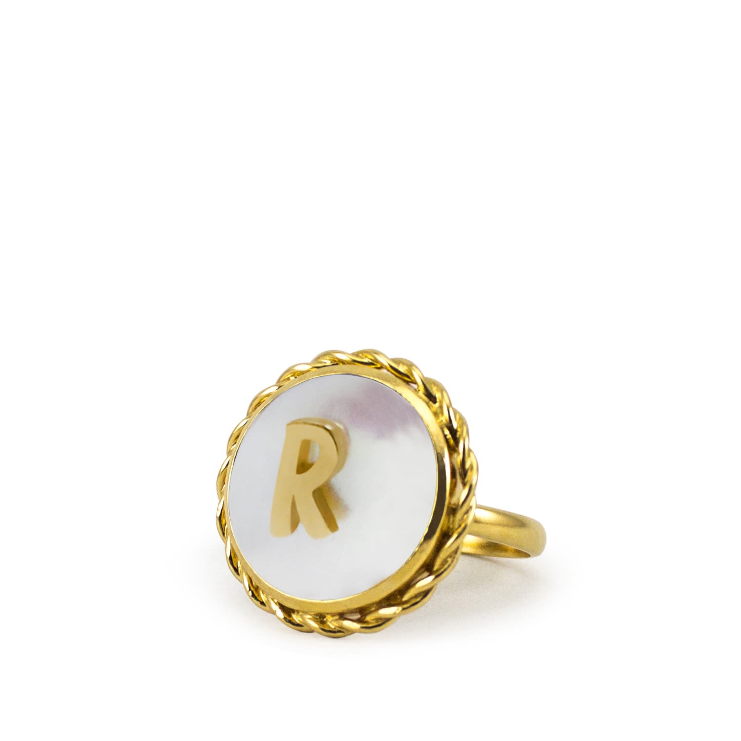 Moonglow Gold-Plated Initial R Pearl Ring