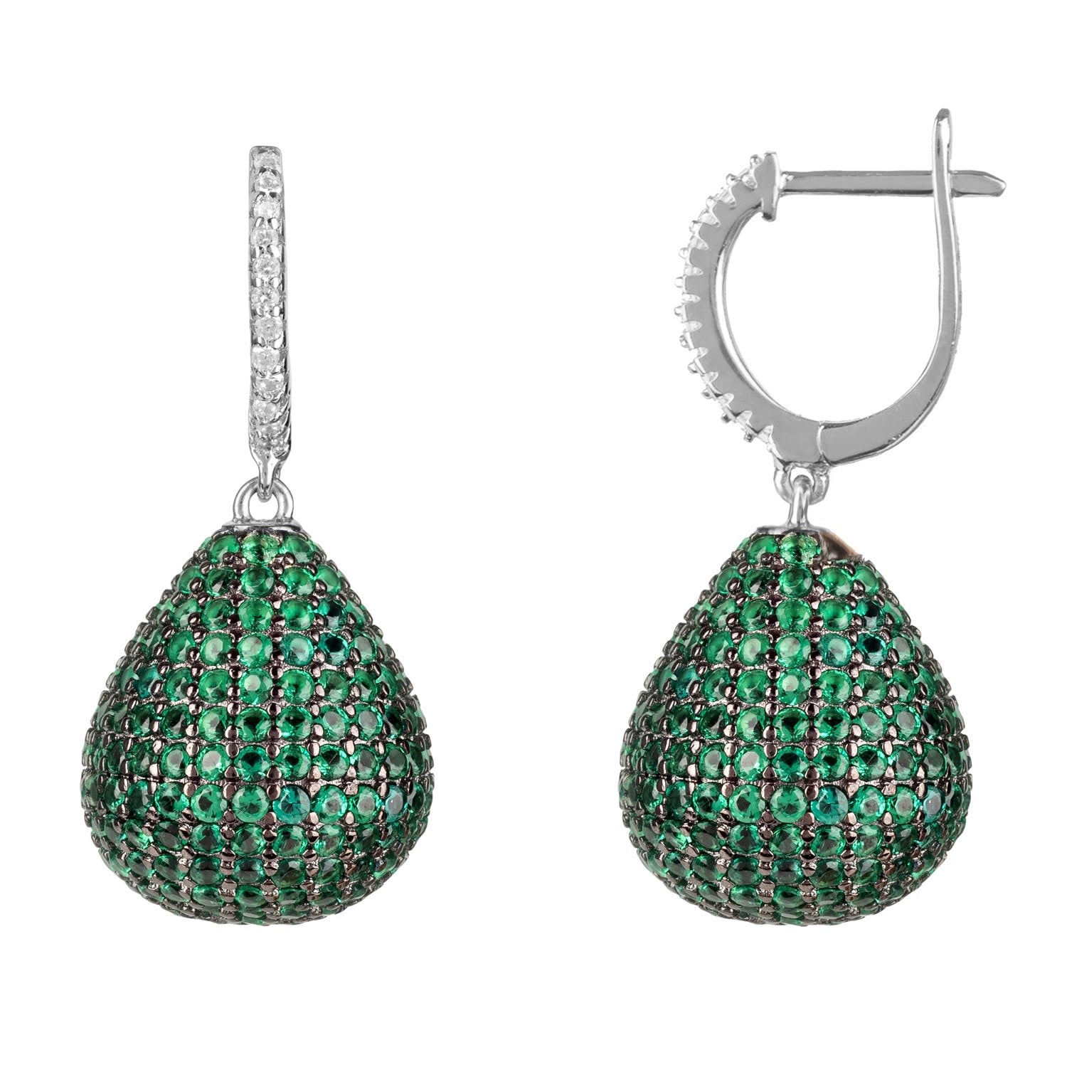 Valerie Pear Drop Gemstone Earrings Silver Emerald Green