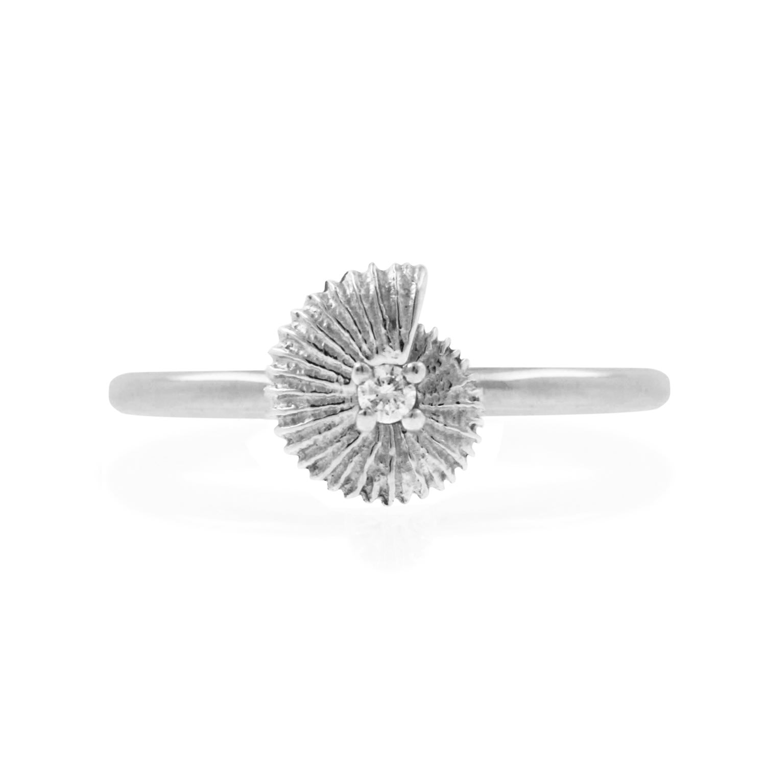 Ammonite Diamond Ring - Sterling Silver