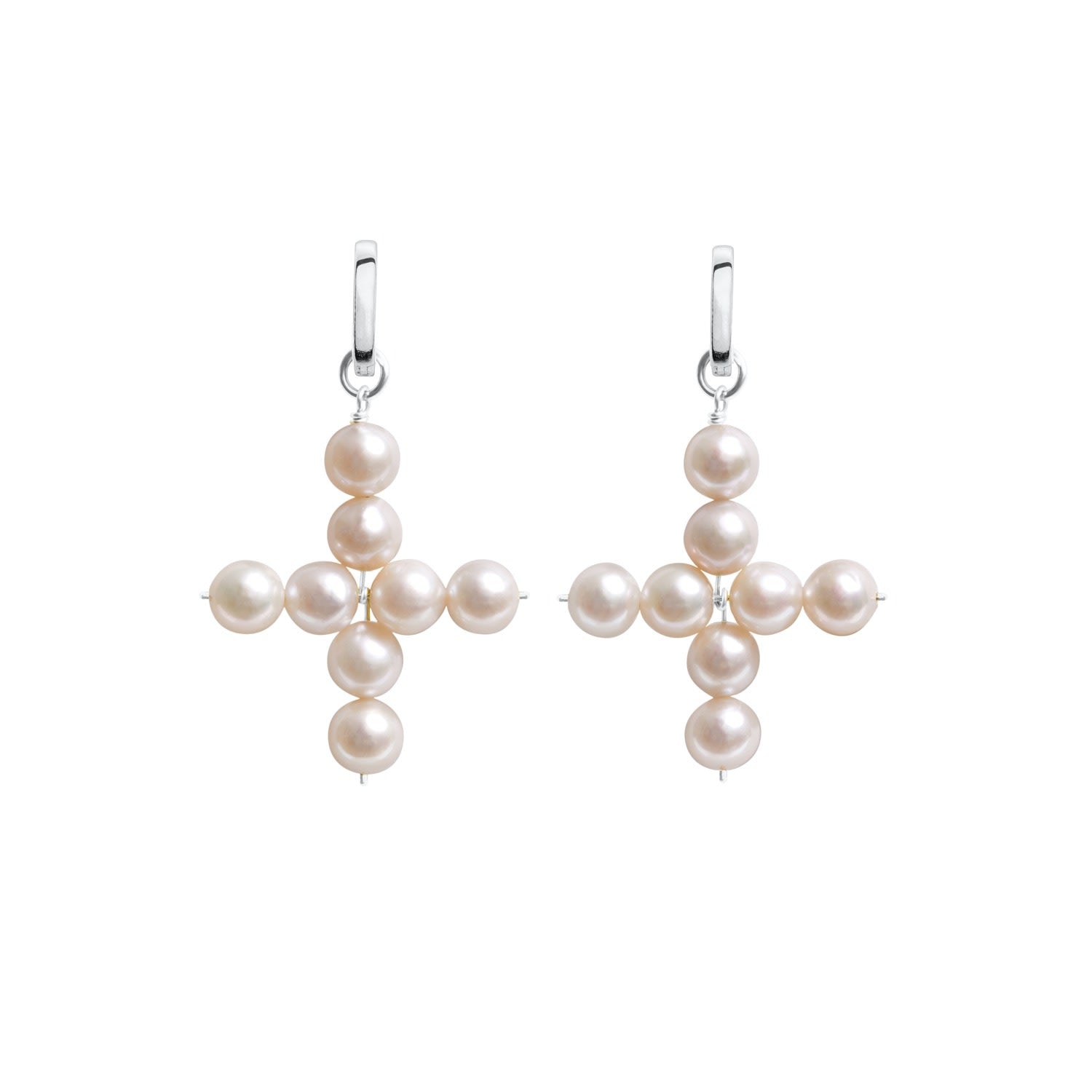 Aelia Cross Pearl Hoop Earrings - Silver