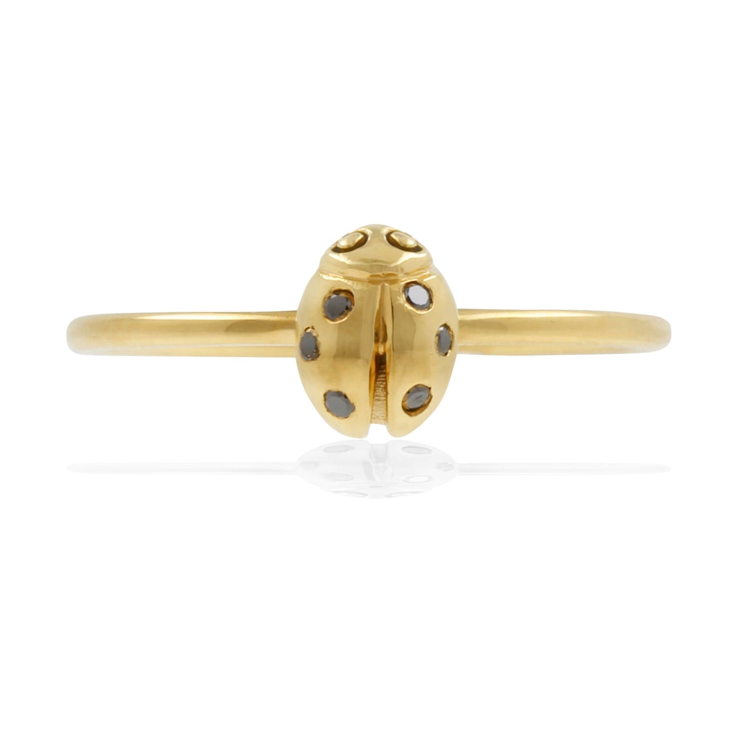 Ladybird Black Diamond Ring -Gold - Wings Closed