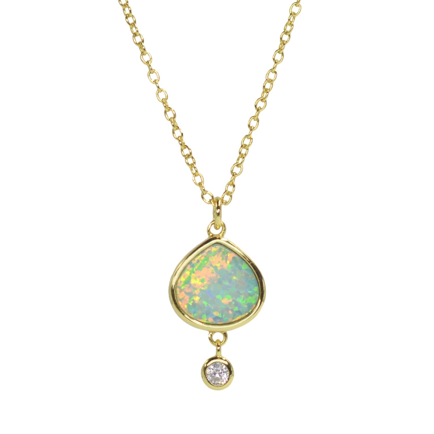 Best Friend Green Opal Pear Necklace With Crystal Drop