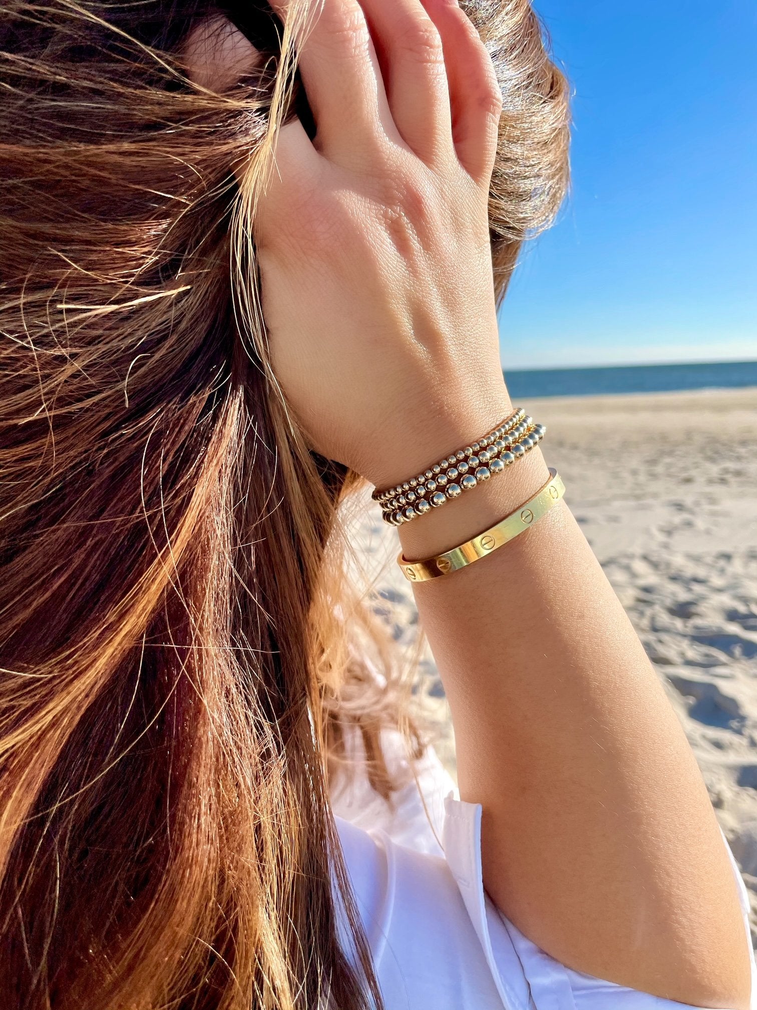 3Mm Gold Bubble Bead Bracelet