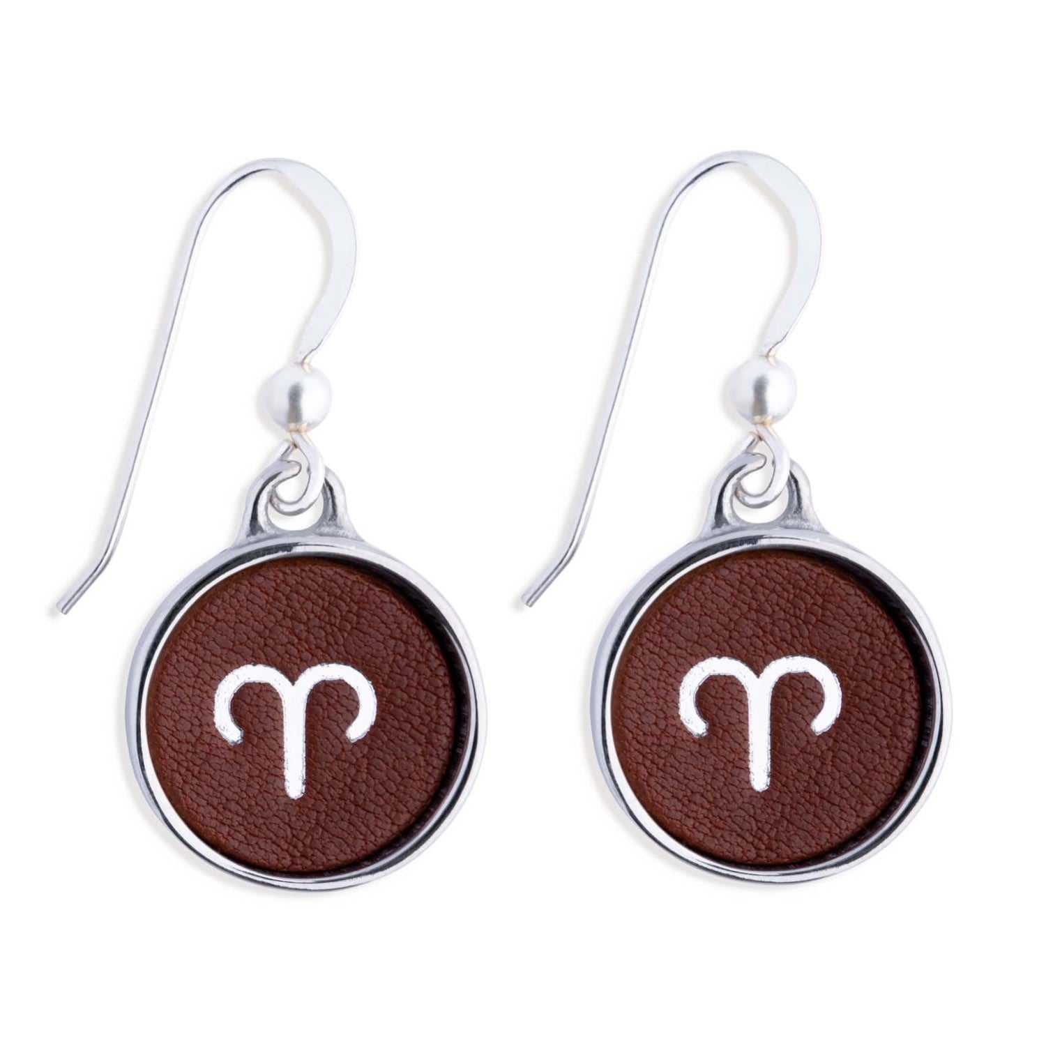 Zodiac Aries Brown Leather Earrings