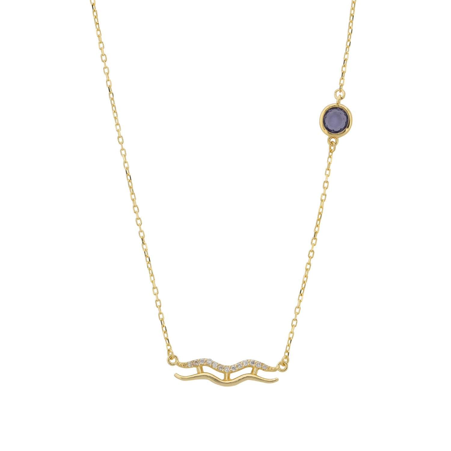 Zodiac Birthstone Aquarius Necklace Amethyst Gold