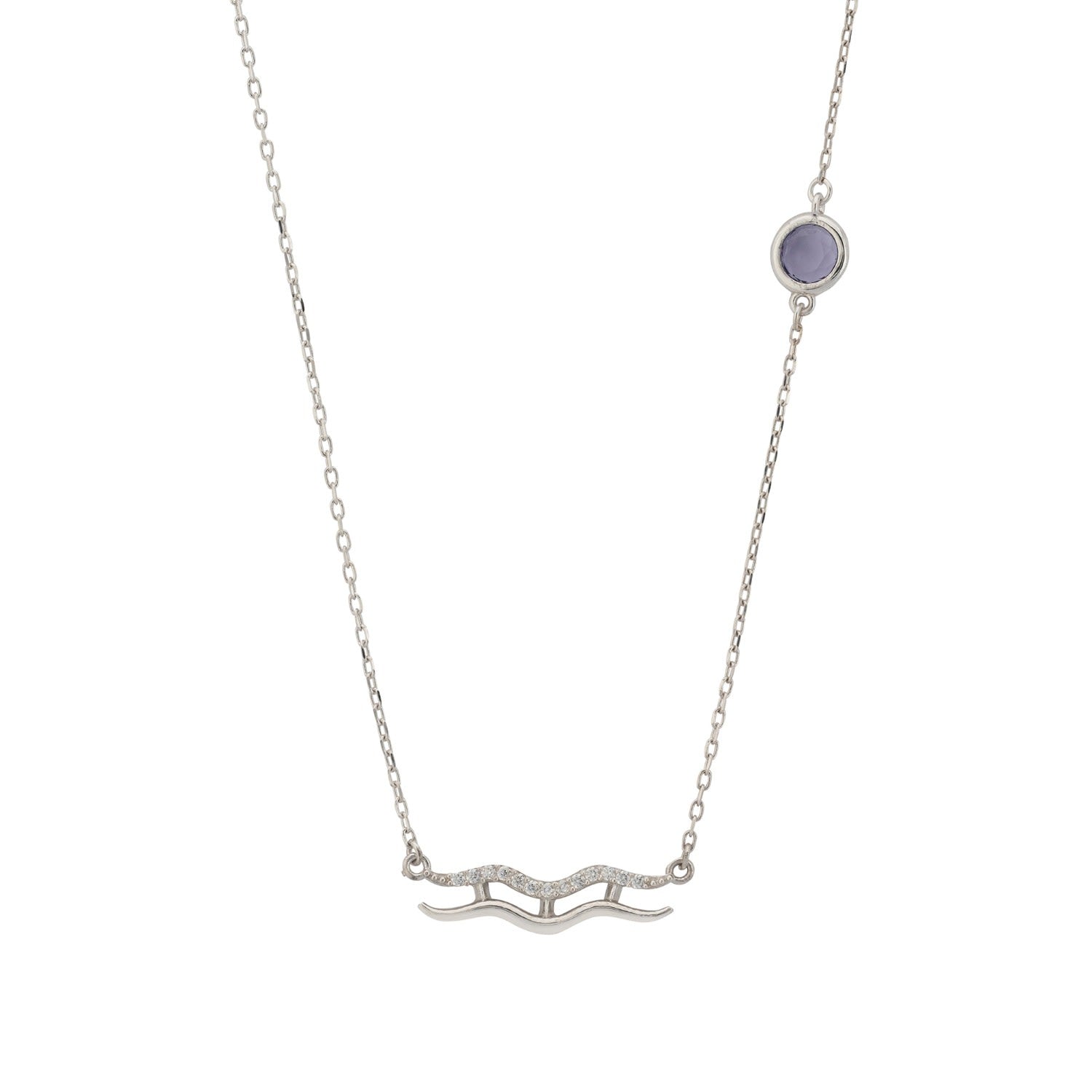 Zodiac Birthstone Aquarius Necklace Amethyst Silver