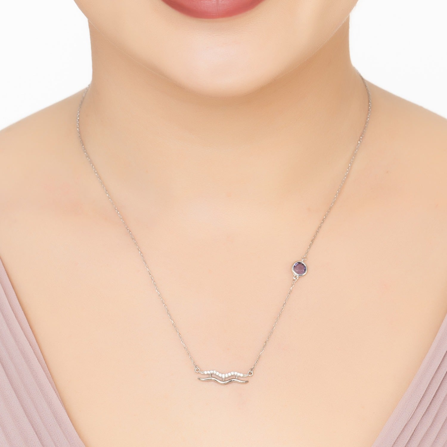 Zodiac Birthstone Aquarius Necklace Amethyst Silver