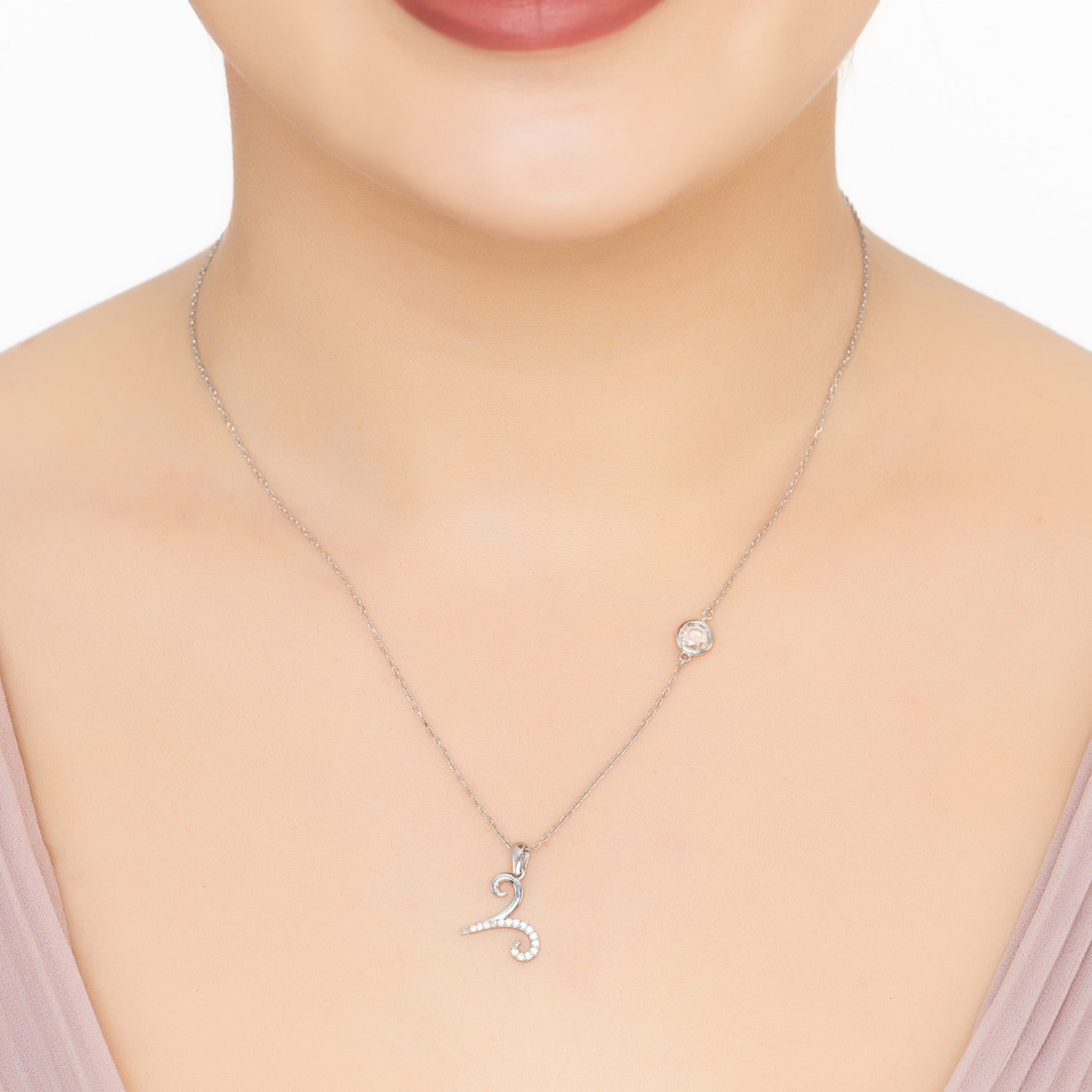 Zodiac Birthstone Aries Necklace Cubic Zirconia Silver