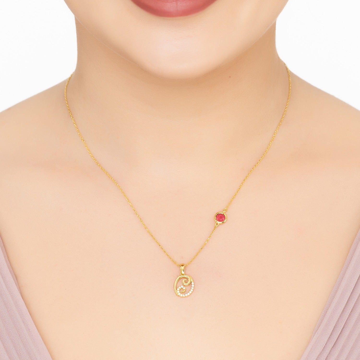 Zodiac Birthstone Cancer Necklace Ruby Gold
