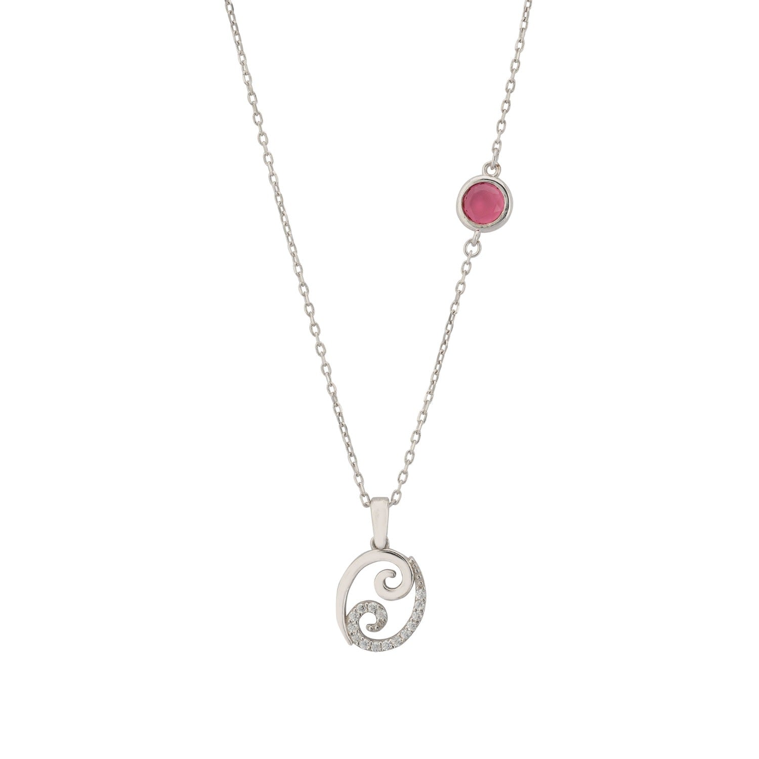 Zodiac Birthstone Cancer Necklace Ruby Silver