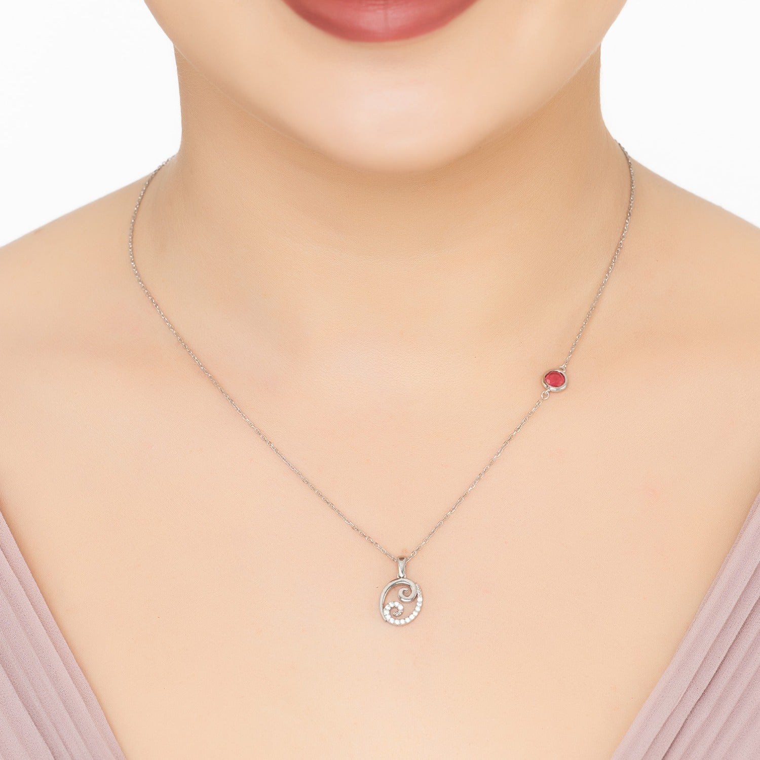Zodiac Birthstone Cancer Necklace Ruby Silver