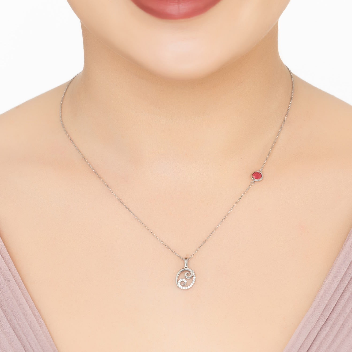 Zodiac Birthstone Cancer Necklace Ruby Silver
