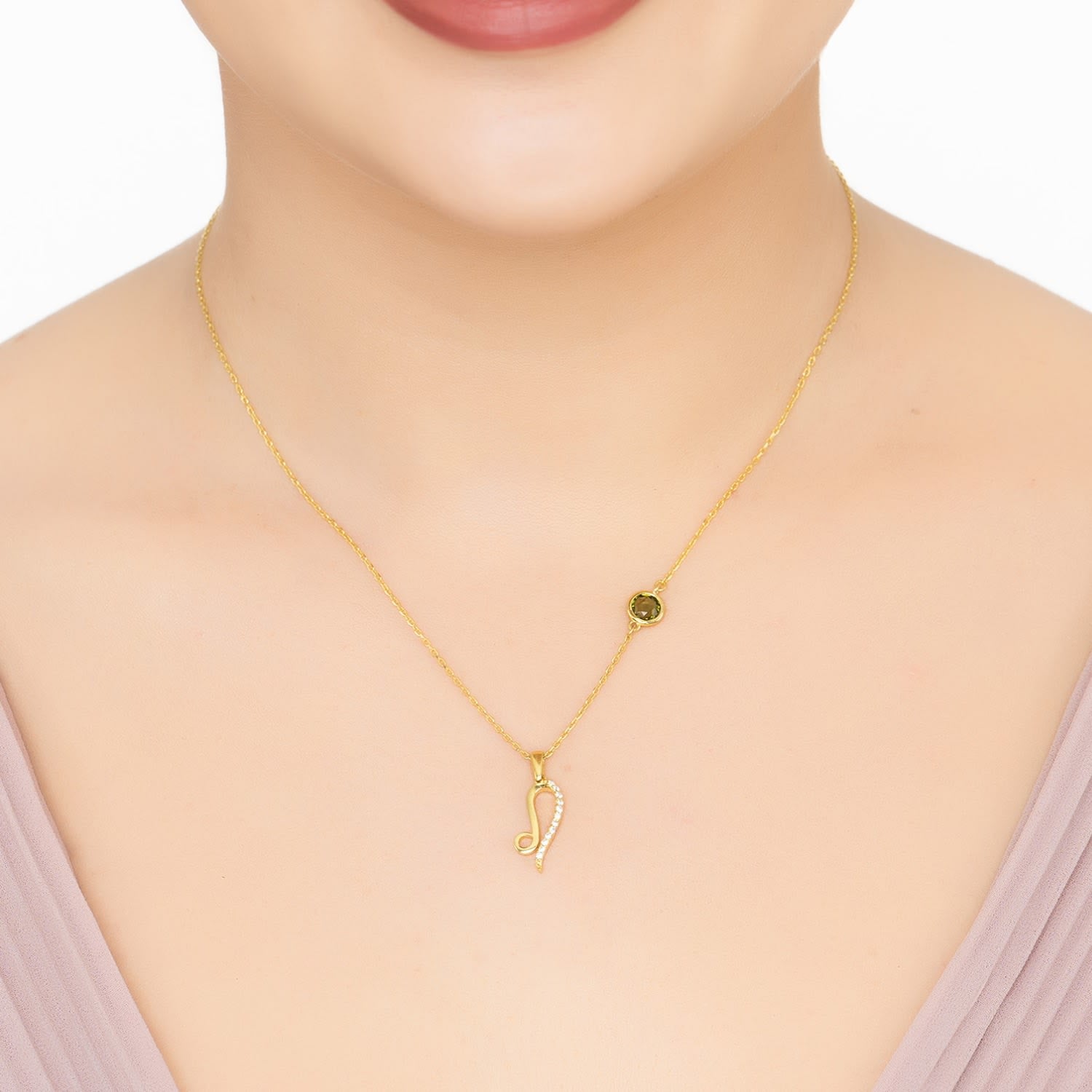 Zodiac Birthstone Leo Necklace Peridot Gold