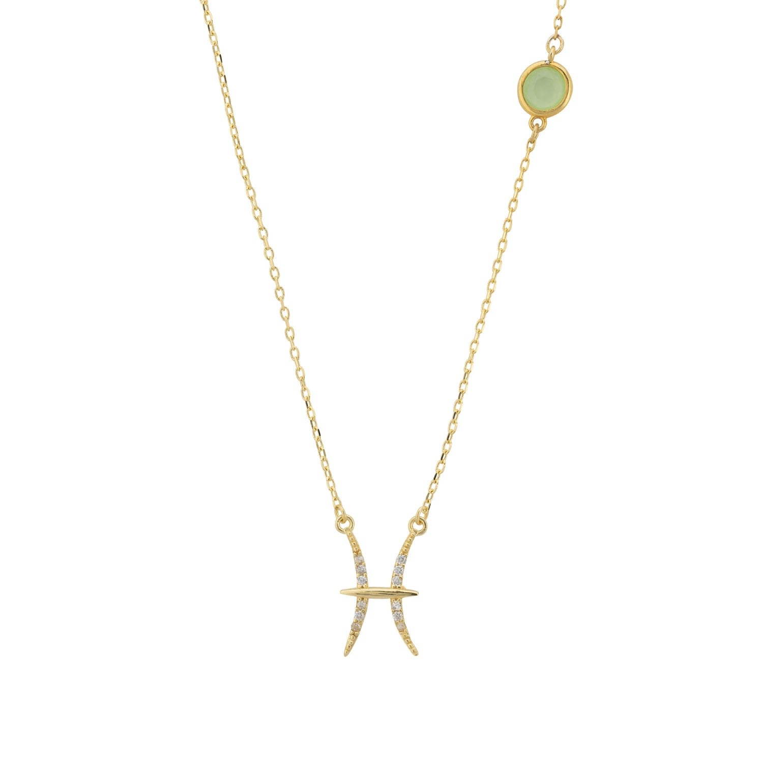 Zodiac Birthstone Pisces Necklace Aqua Chalcedony Gold