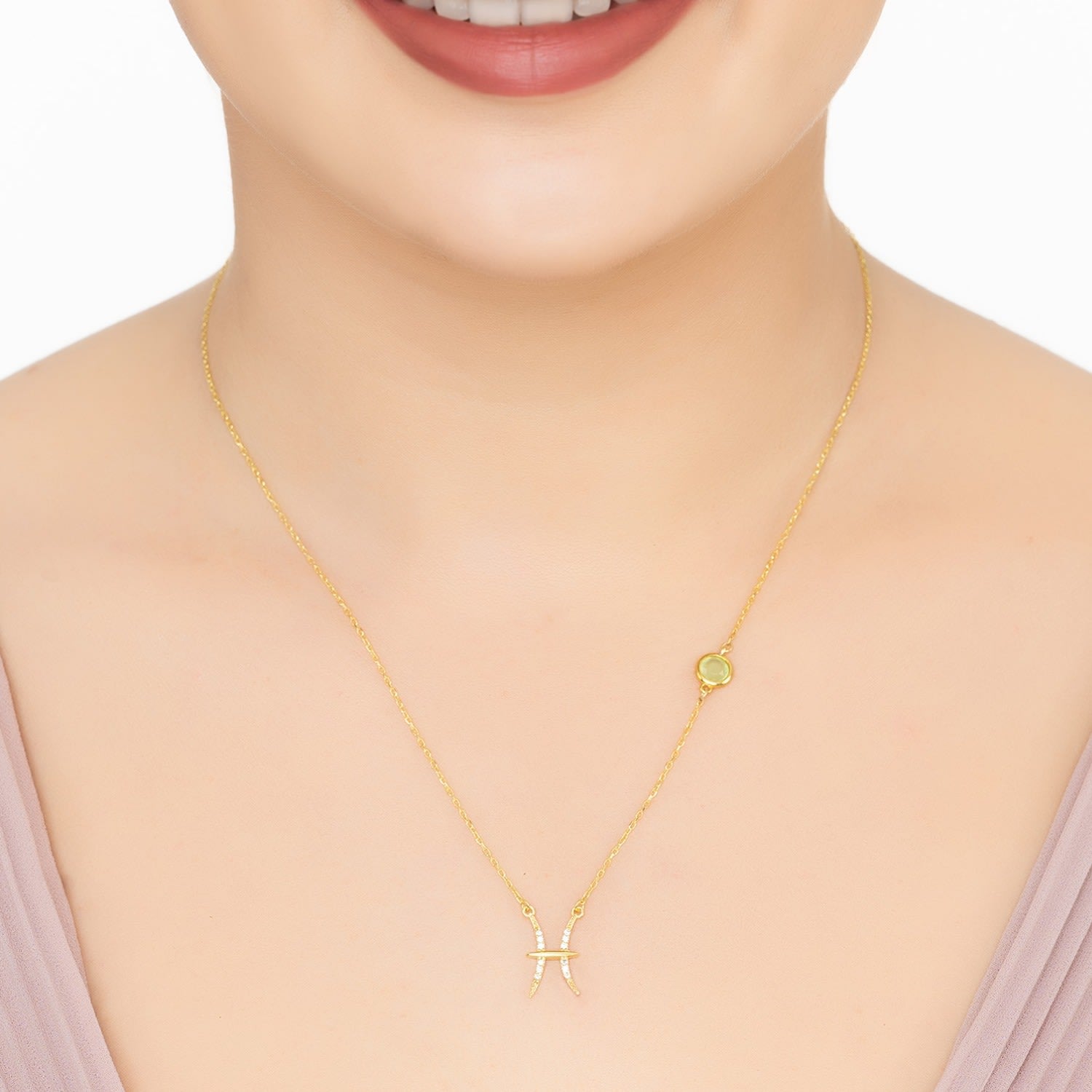 Zodiac Birthstone Pisces Necklace Aqua Chalcedony Gold