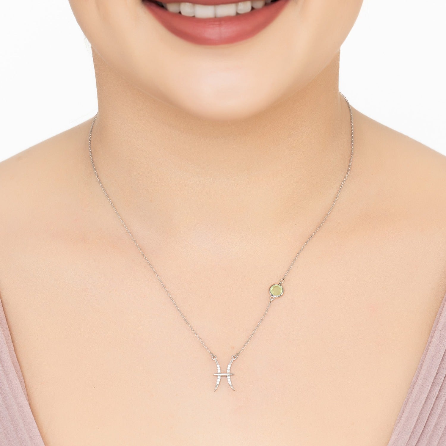 Zodiac Birthstone Pisces Necklace Aqua Chalcedony Silver