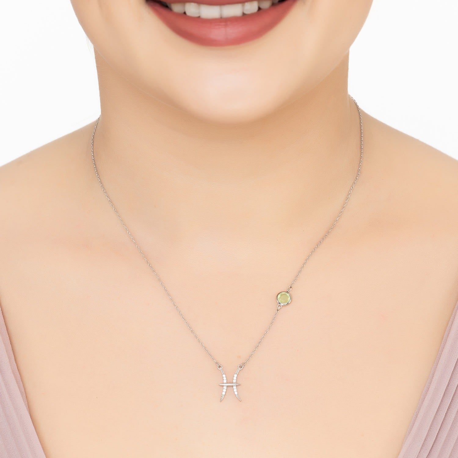 Zodiac Birthstone Pisces Necklace Aqua Chalcedony Silver