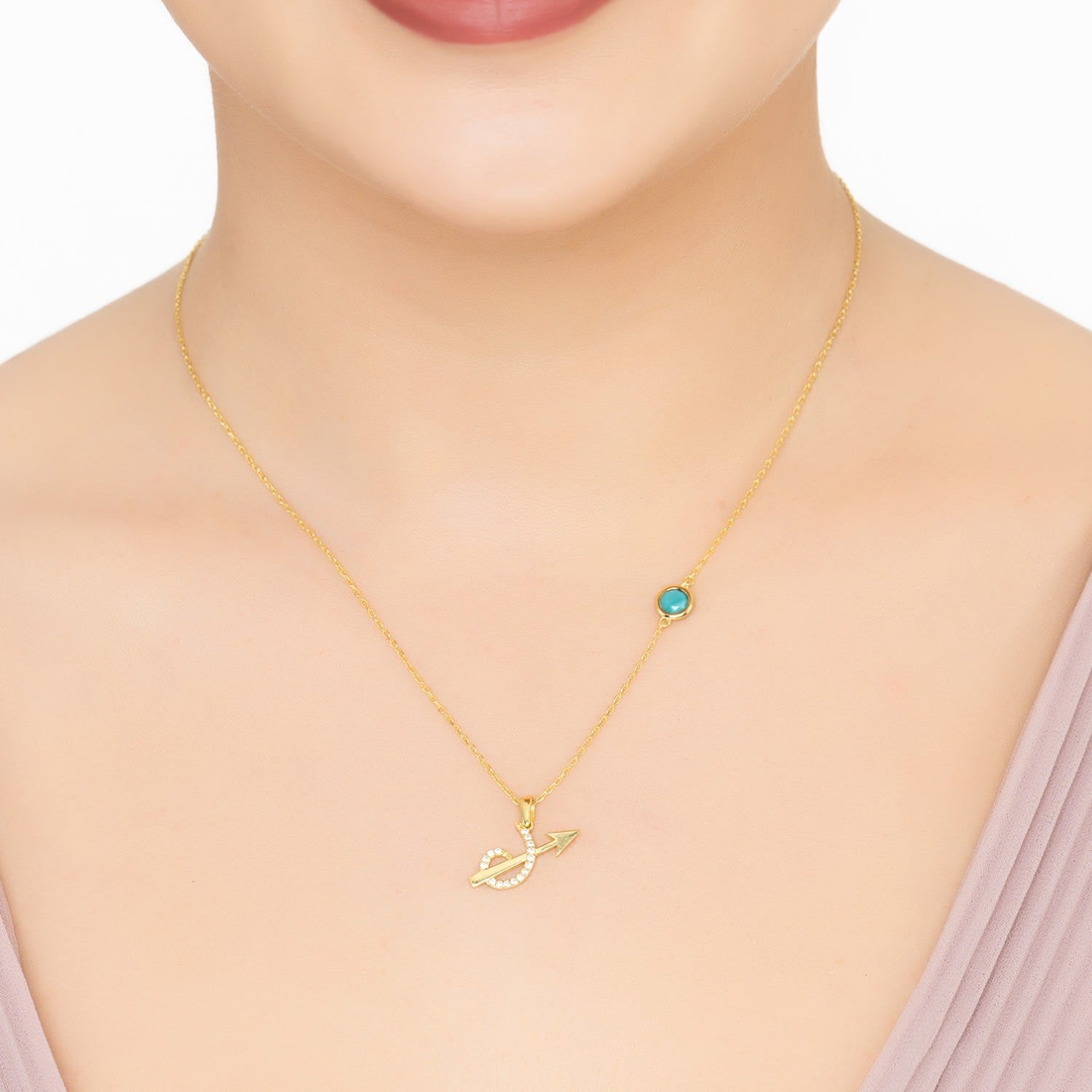 Zodiac Birthstone Sagittarius Necklace Turquoise Gold
