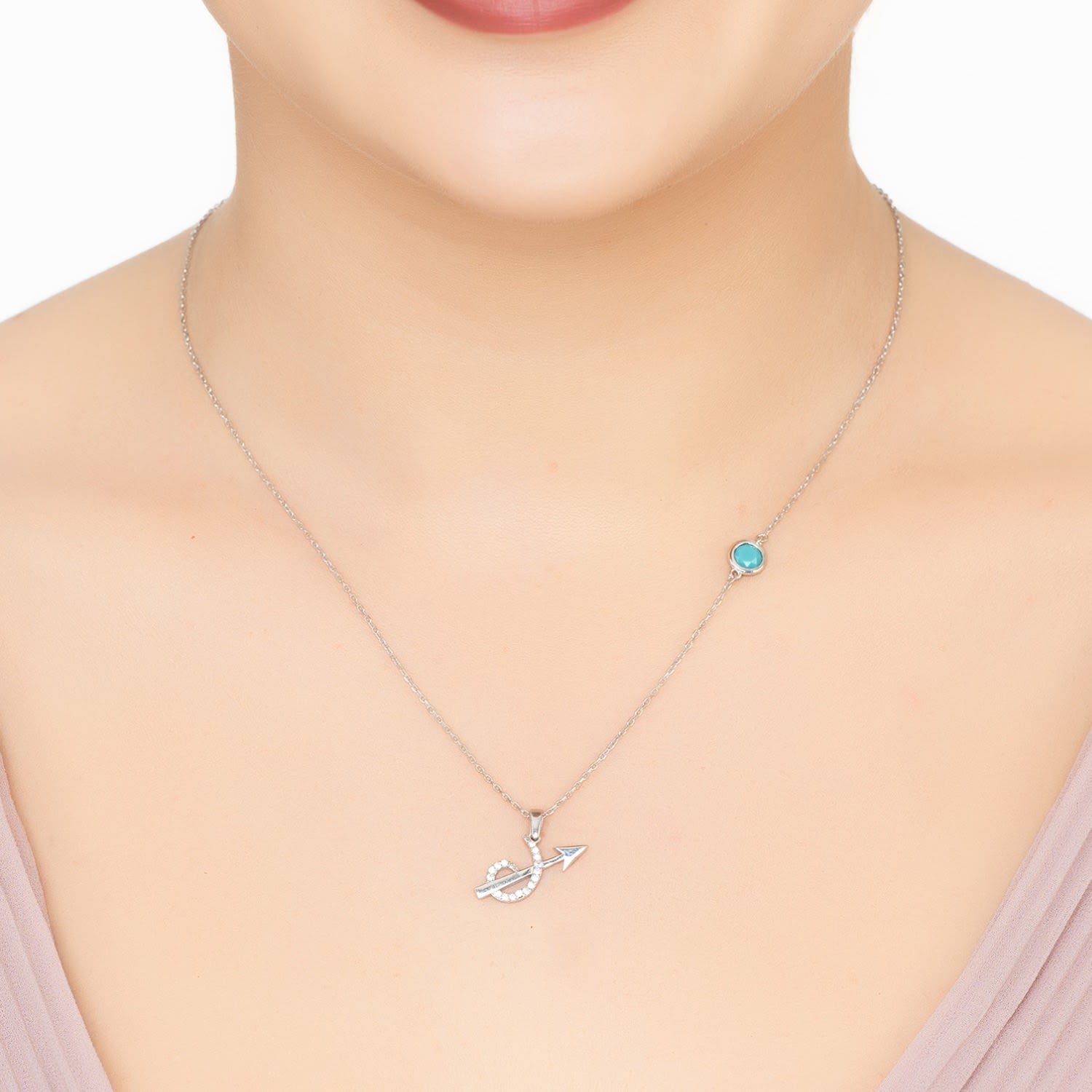 Zodiac Birthstone Sagittarius Necklace Turquoise Silver