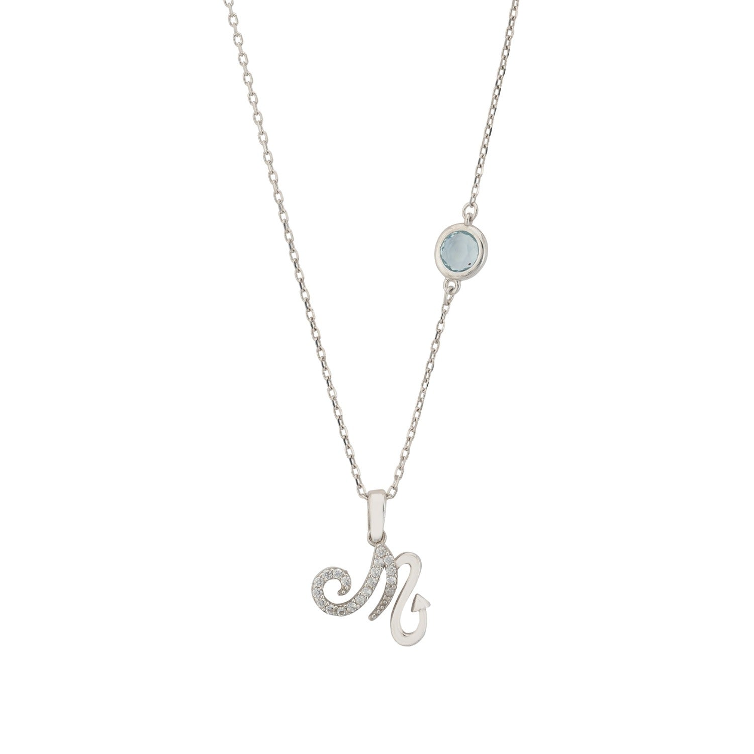 Zodiac Birthstone Scorpio Necklace Blue Topaz Silver