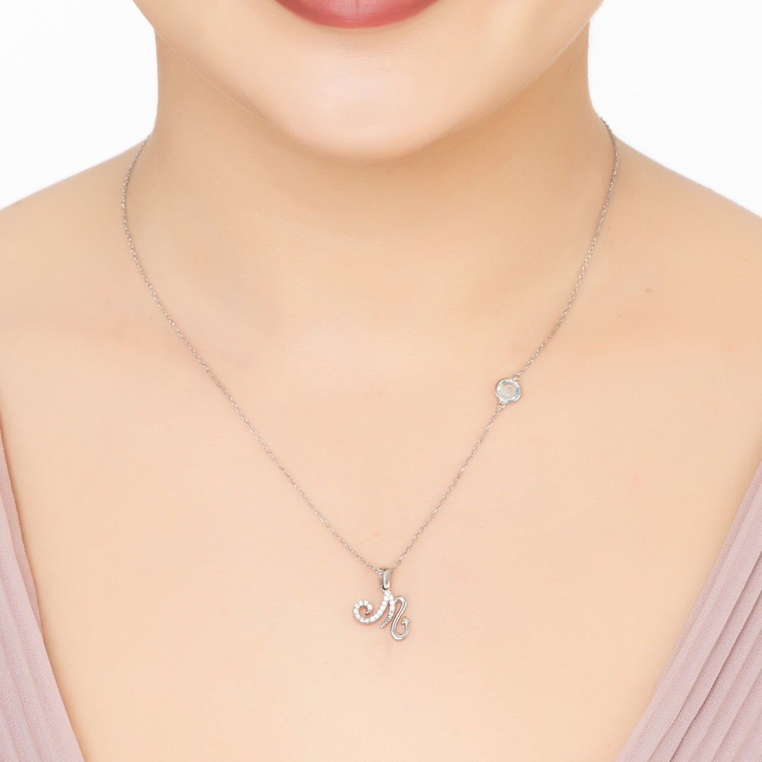 Zodiac Birthstone Scorpio Necklace Blue Topaz Silver