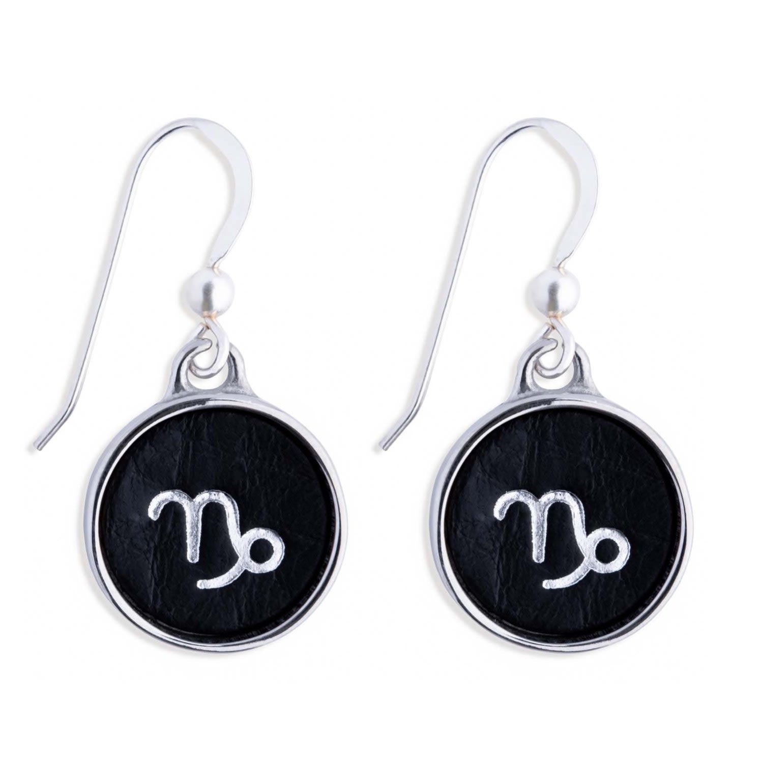 Zodiac Capricorn Black Leather Earrings