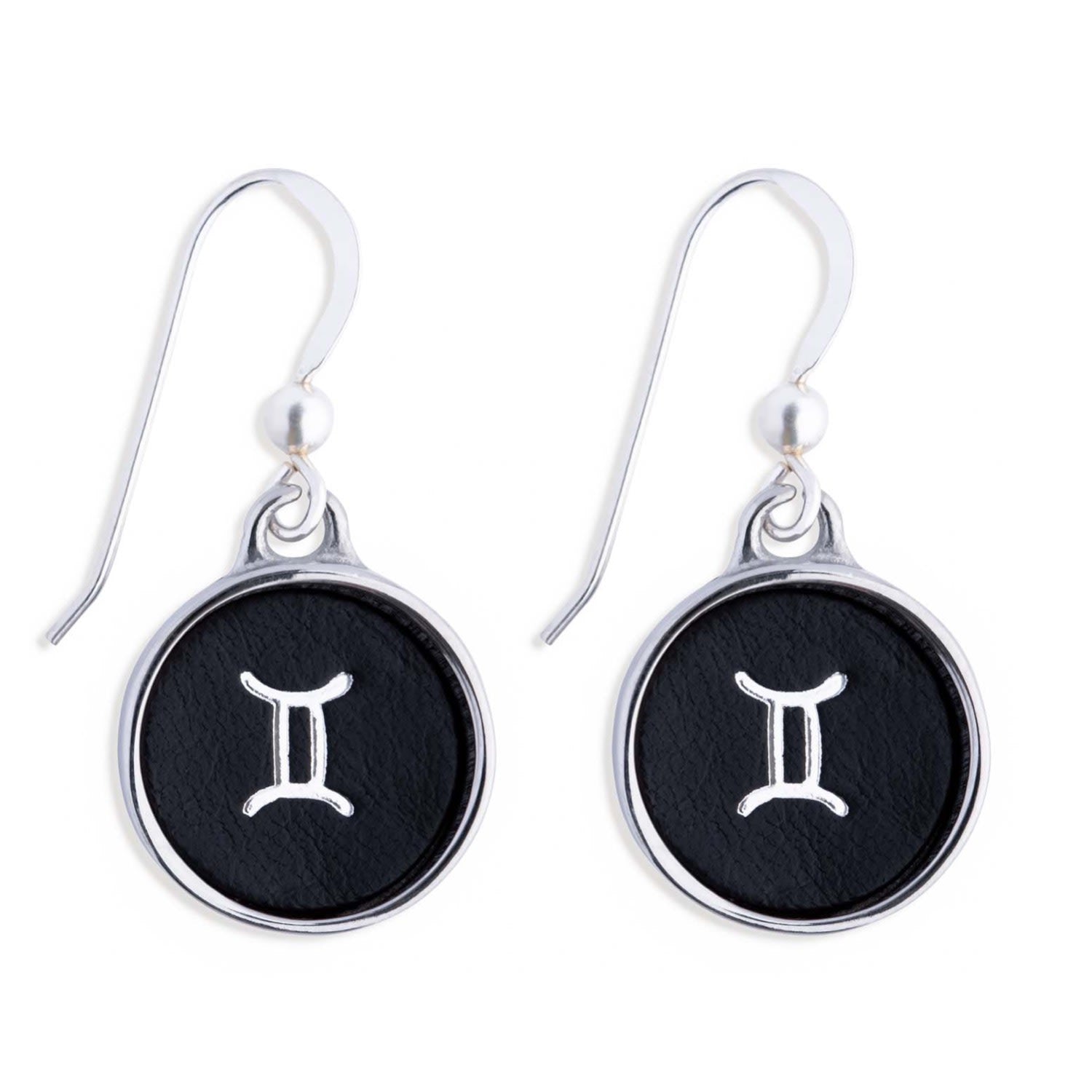Zodiac Gemini Black Leather Earrings