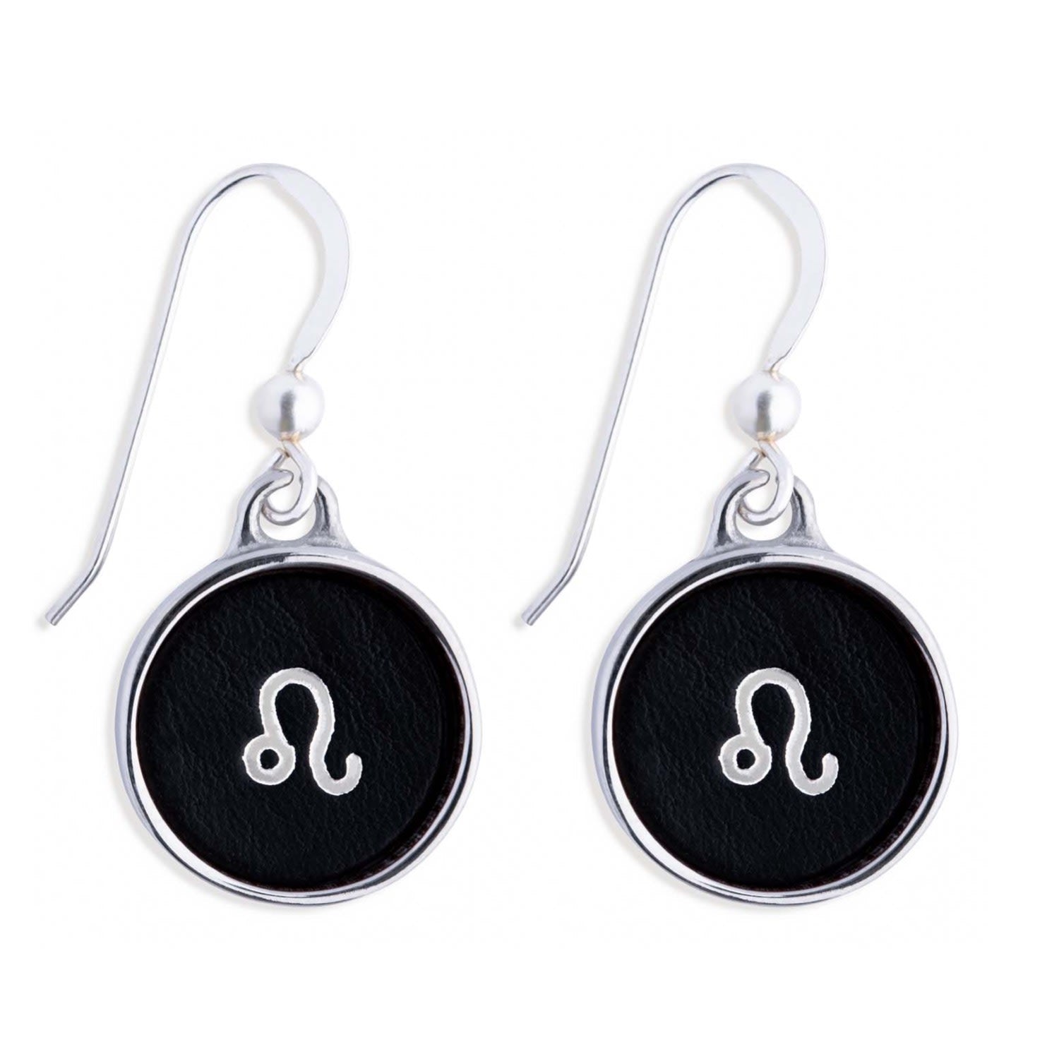 Zodiac Leo Black Leather Earrings