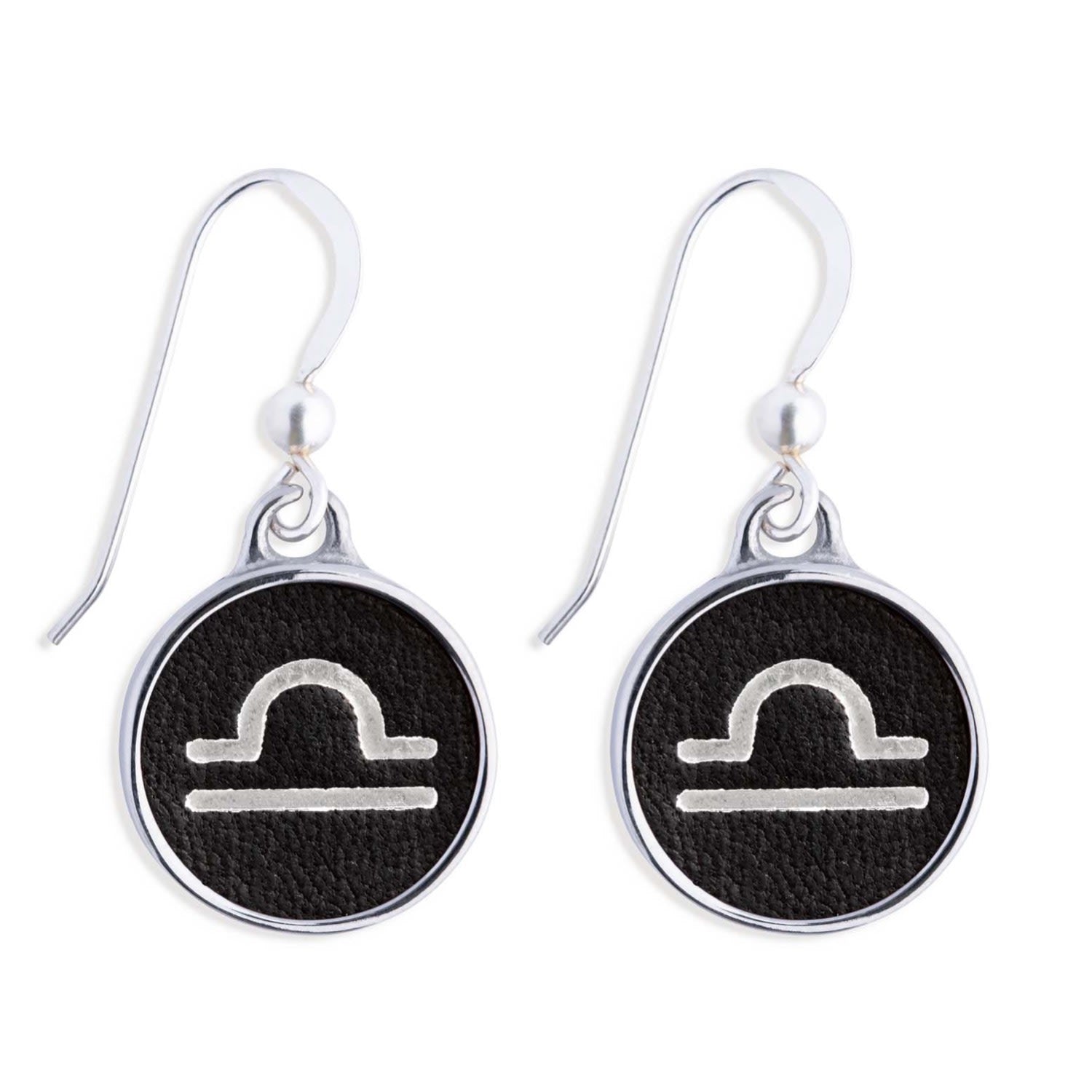 Zodiac Libra Black Leather Earrings