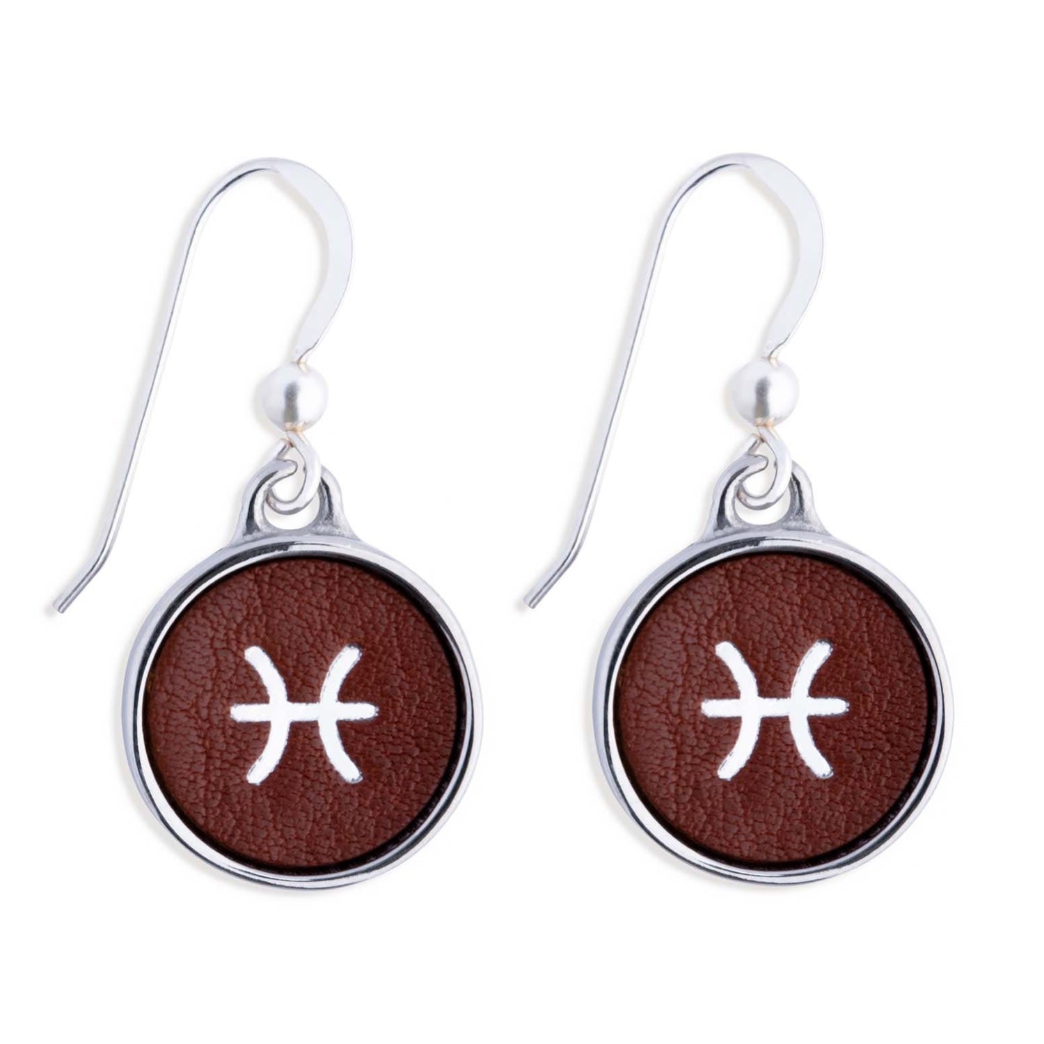 Zodiac Pisces Brown Leather Earrings