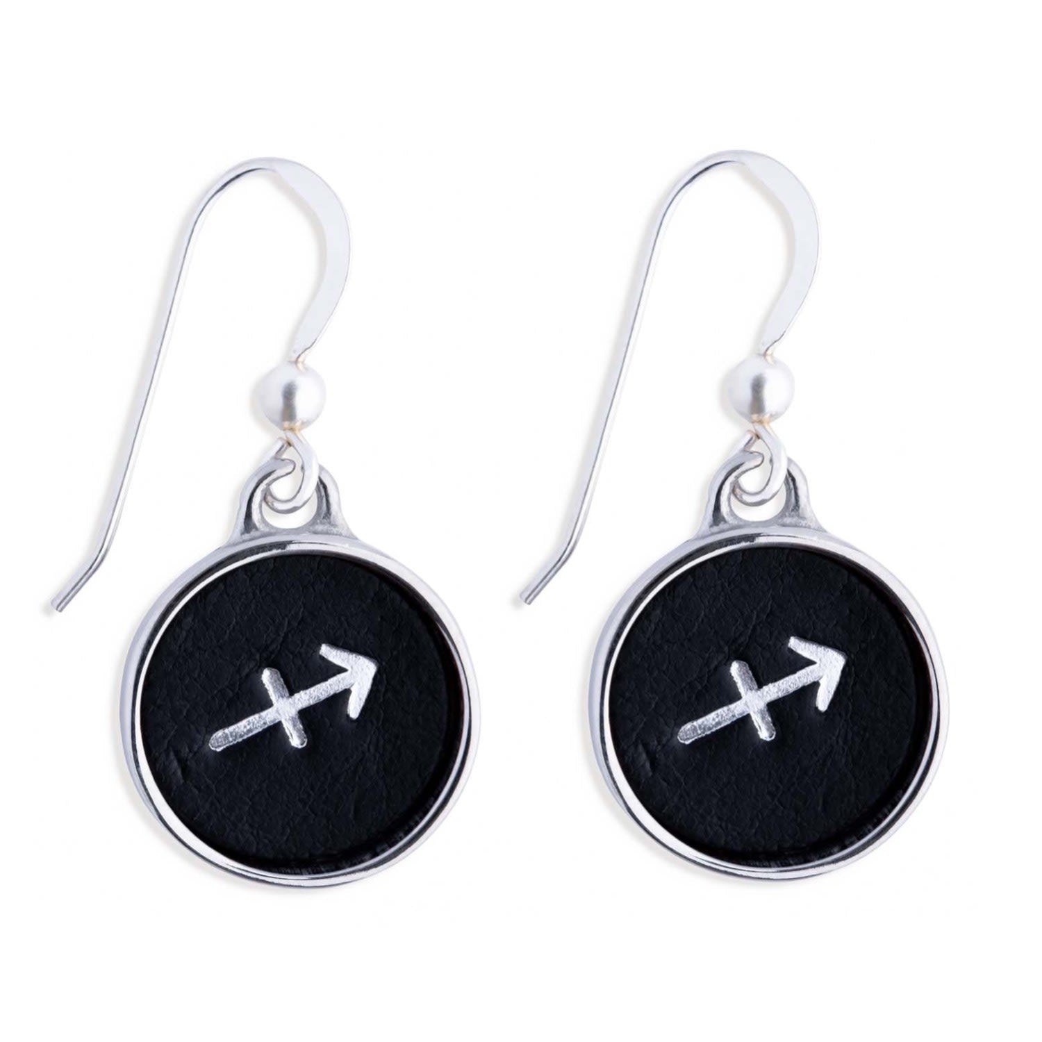 Zodiac Sagittarius Black Leather Earrings