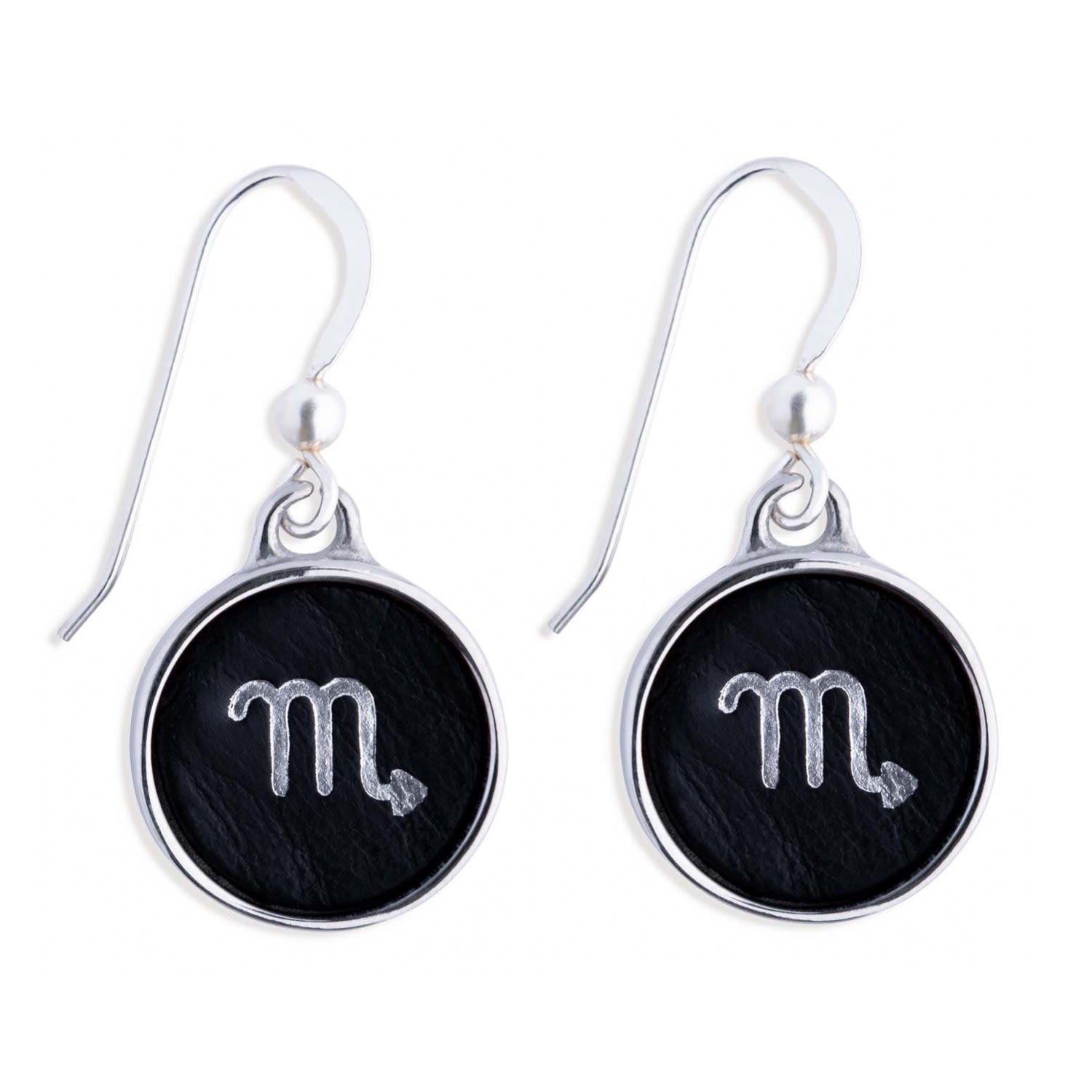 Zodiac Scorpio Black Leather Earrings