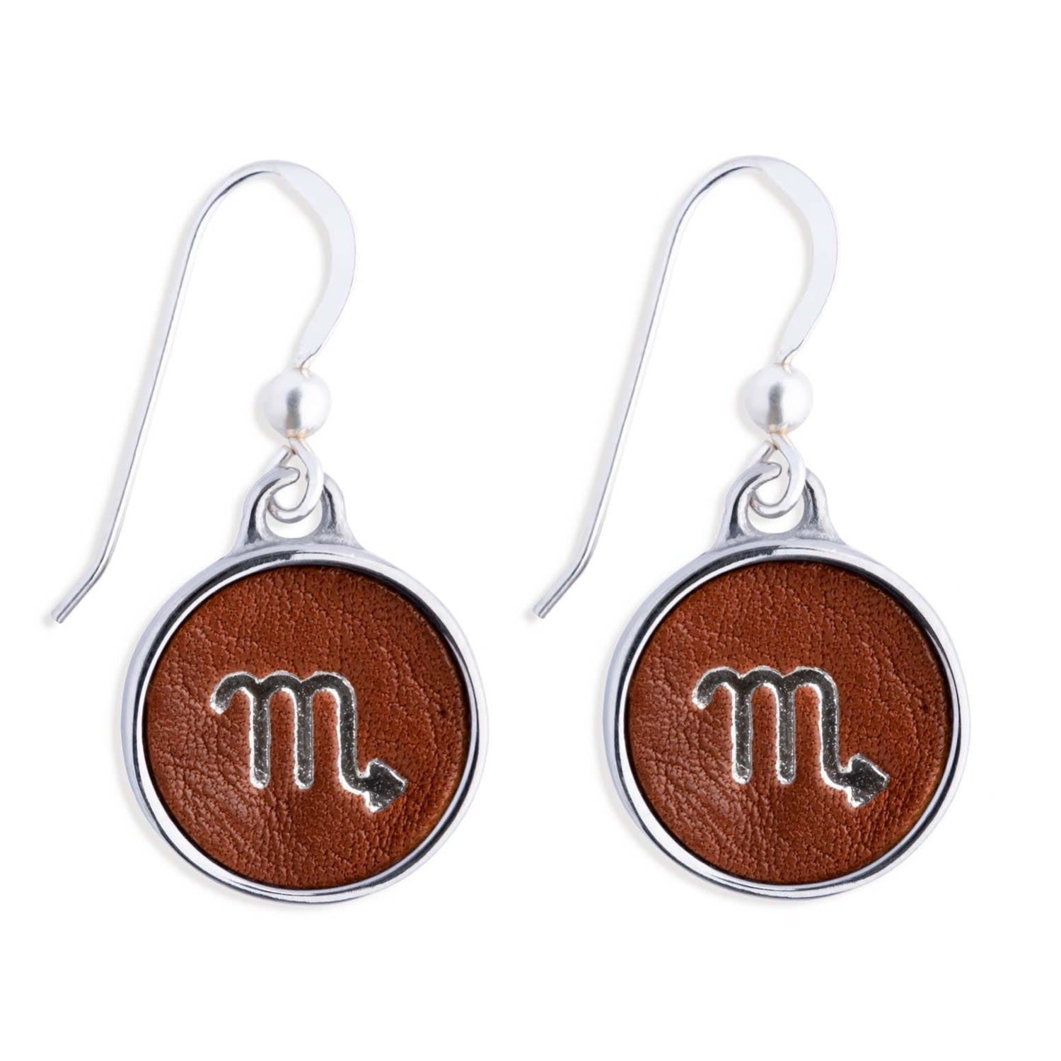 Zodiac Scorpio Brown Leather Earrings