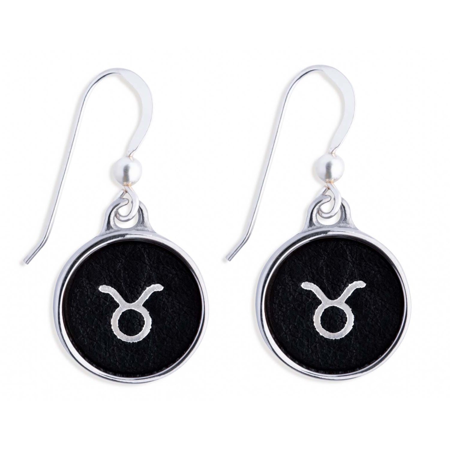 Zodiac Taurus Black Leather Earrings