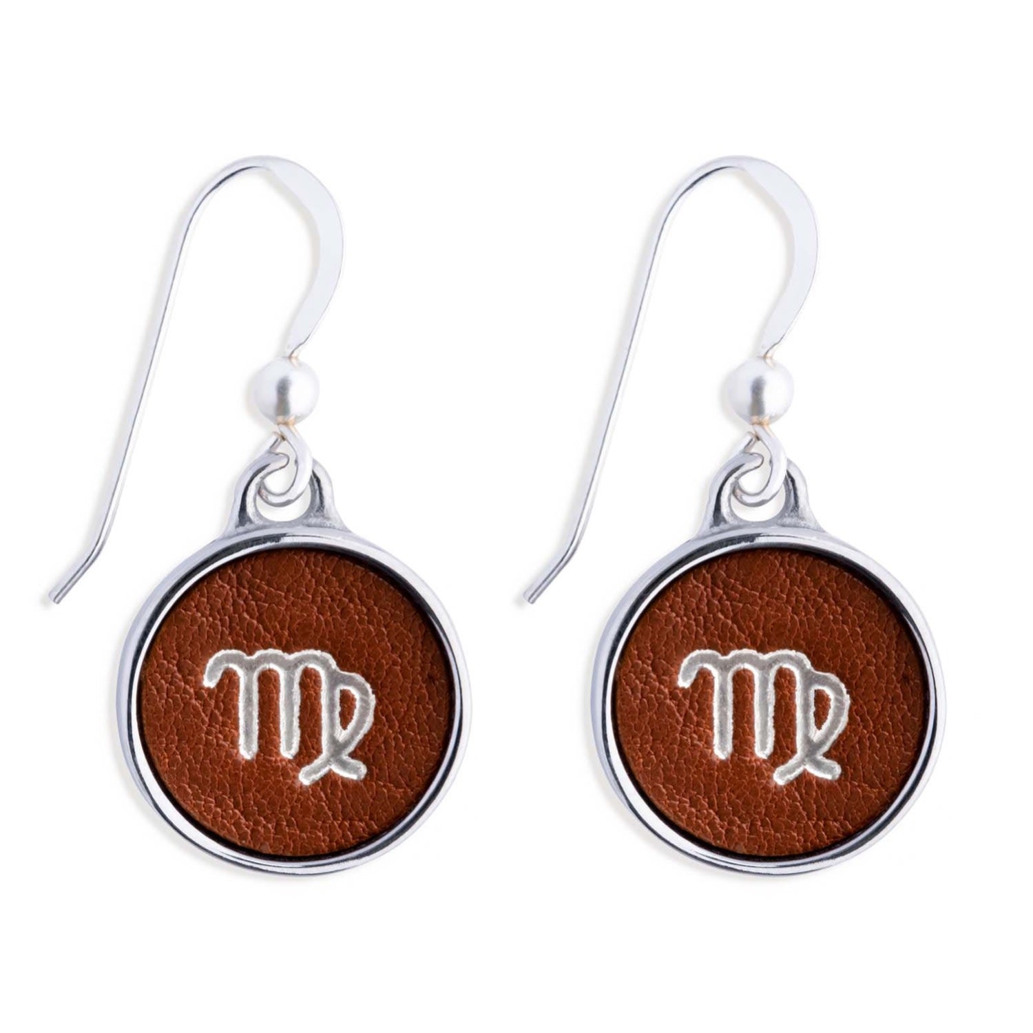 Zodiac Virgo Brown Leather Silver Earrings