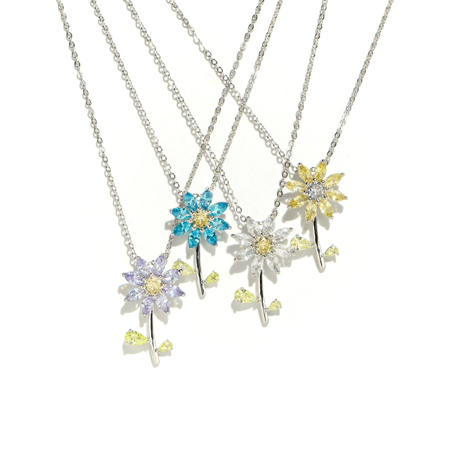 Garden Tales Crystal Daisy Sterling Silver Pendant Necklace, Mellow Yellow